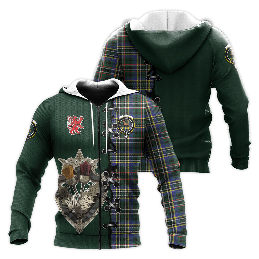Scott Green Modern Tartan Hoodie - Lion Rampant And Celtic Thistle Style