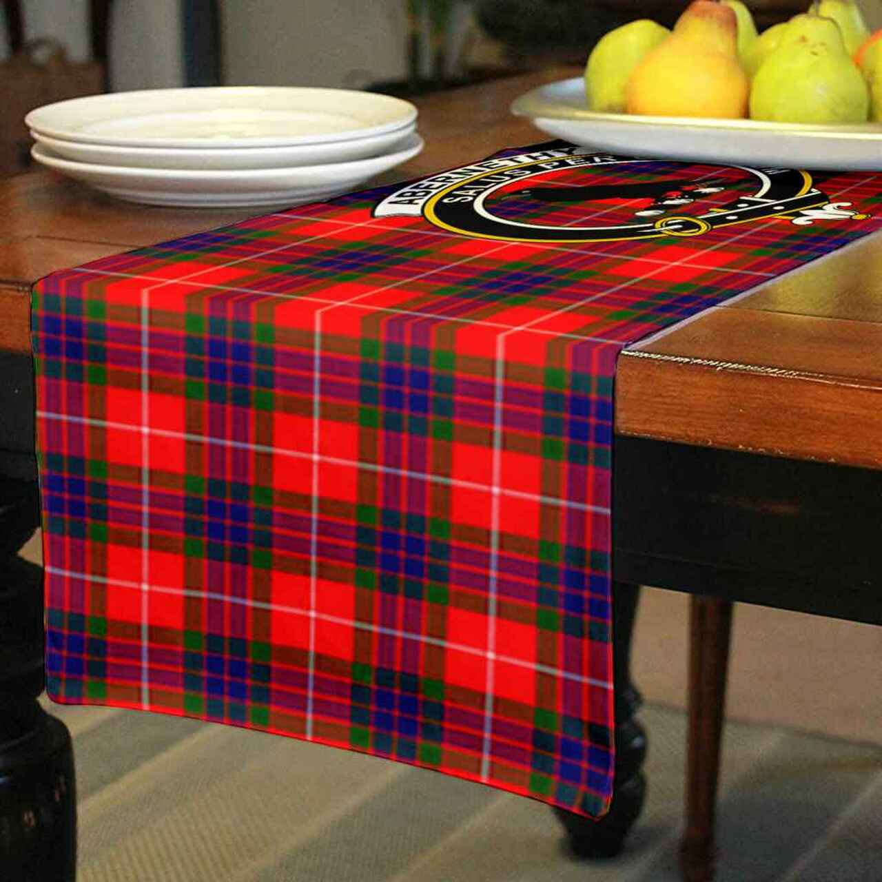 Abernethy Tartan Crest Table Runner - Cotton table runner