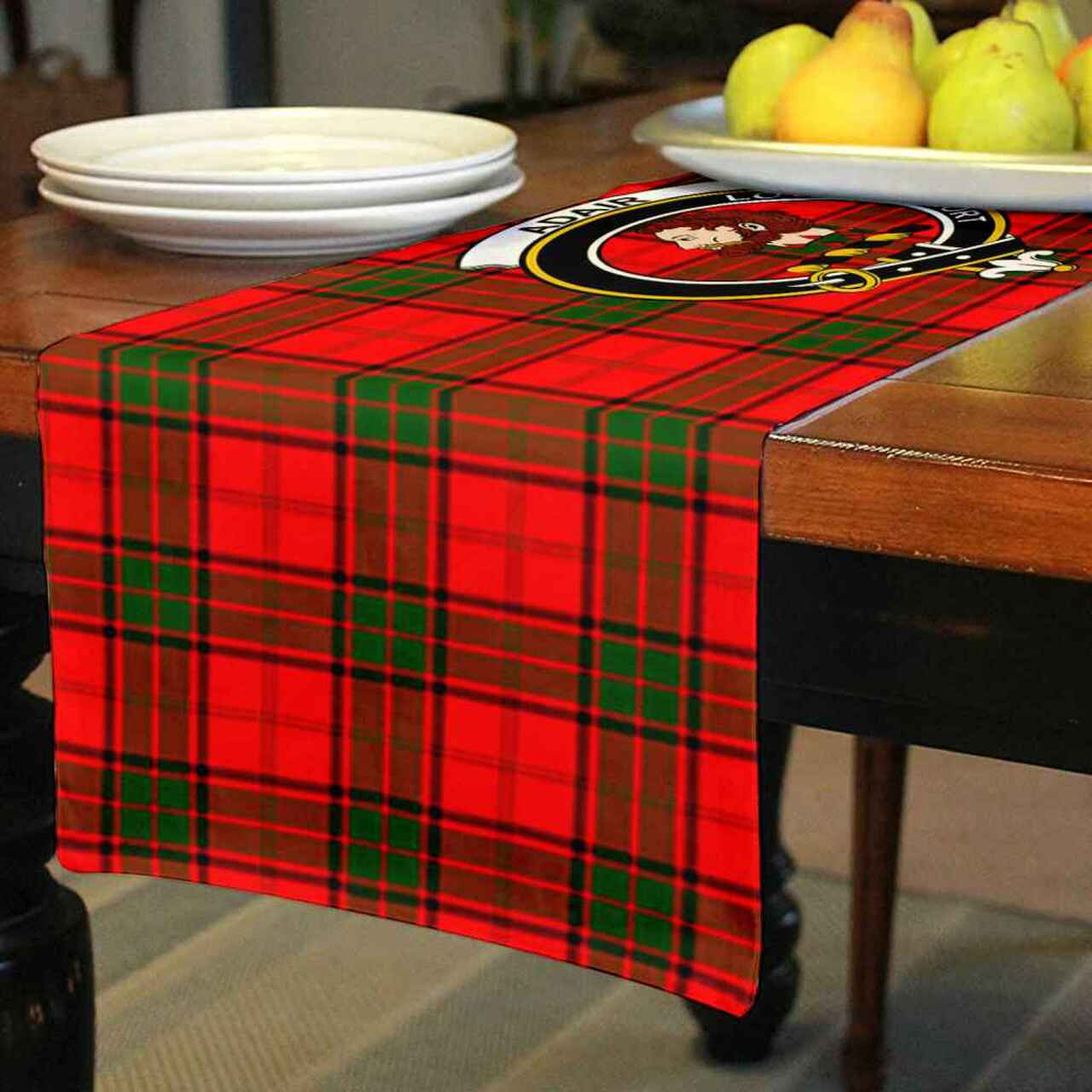 Adair Tartan Crest Table Runner - Cotton table runner