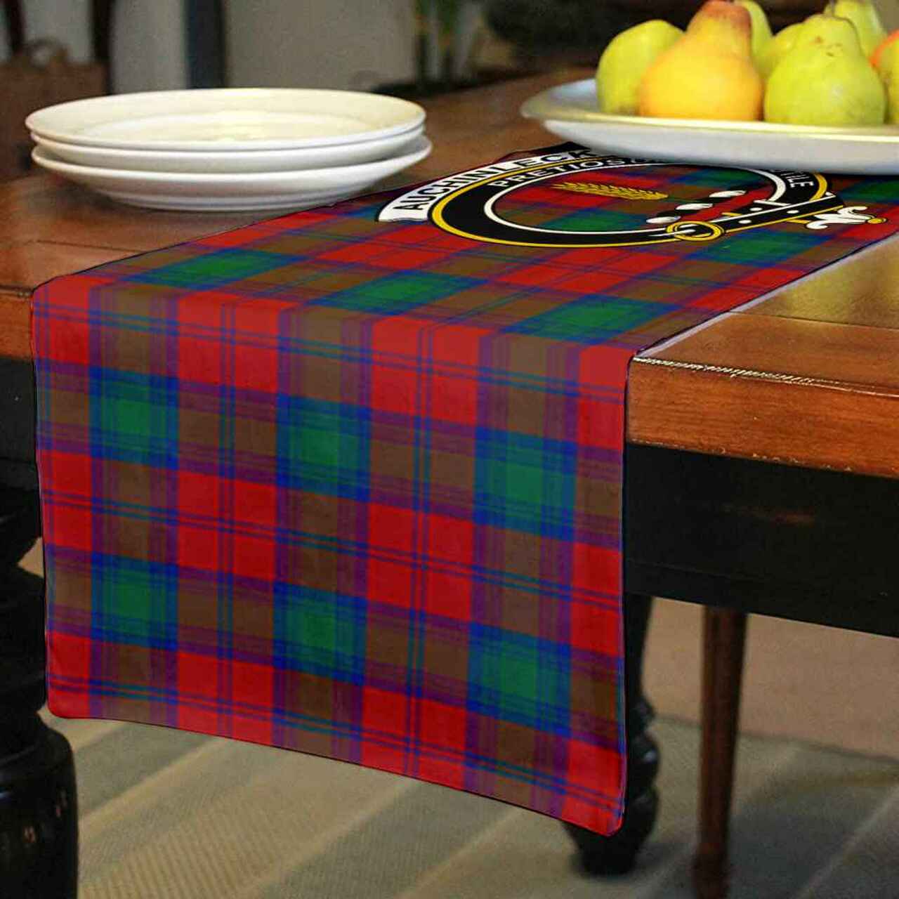 Auchinleck Tartan Crest Table Runner - Cotton table runner