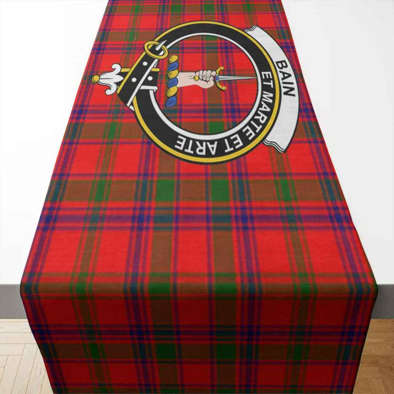 Bain Tartan Crest Table Runner - Cotton table runner