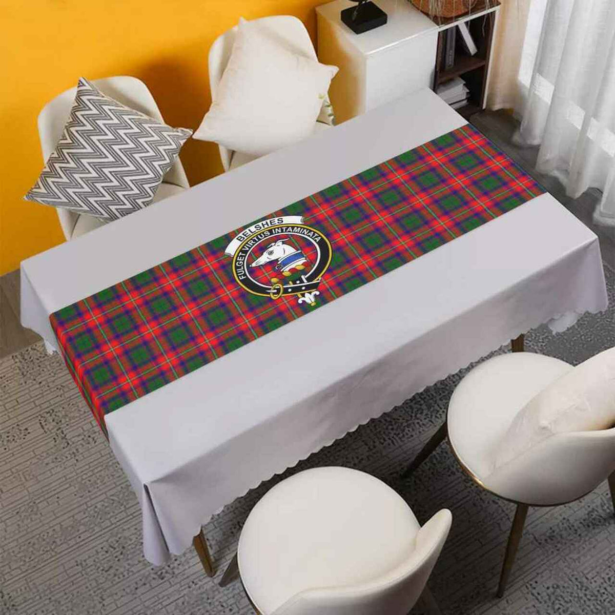 Belshes Tartan Crest Table Runner - Cotton table runner