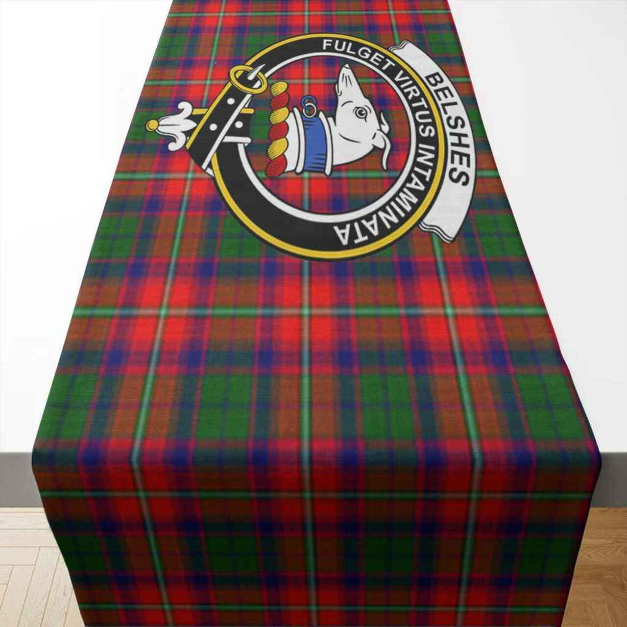 Belshes Tartan Crest Table Runner - Cotton table runner