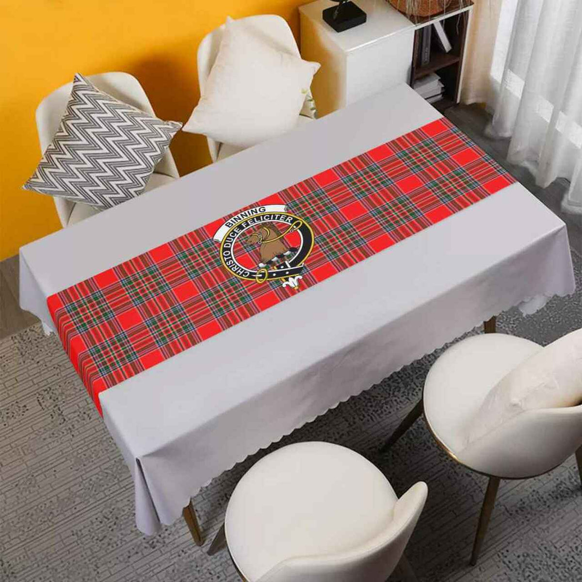 Binning of Wallifoord Tartan Crest Table Runner - Cotton table runner