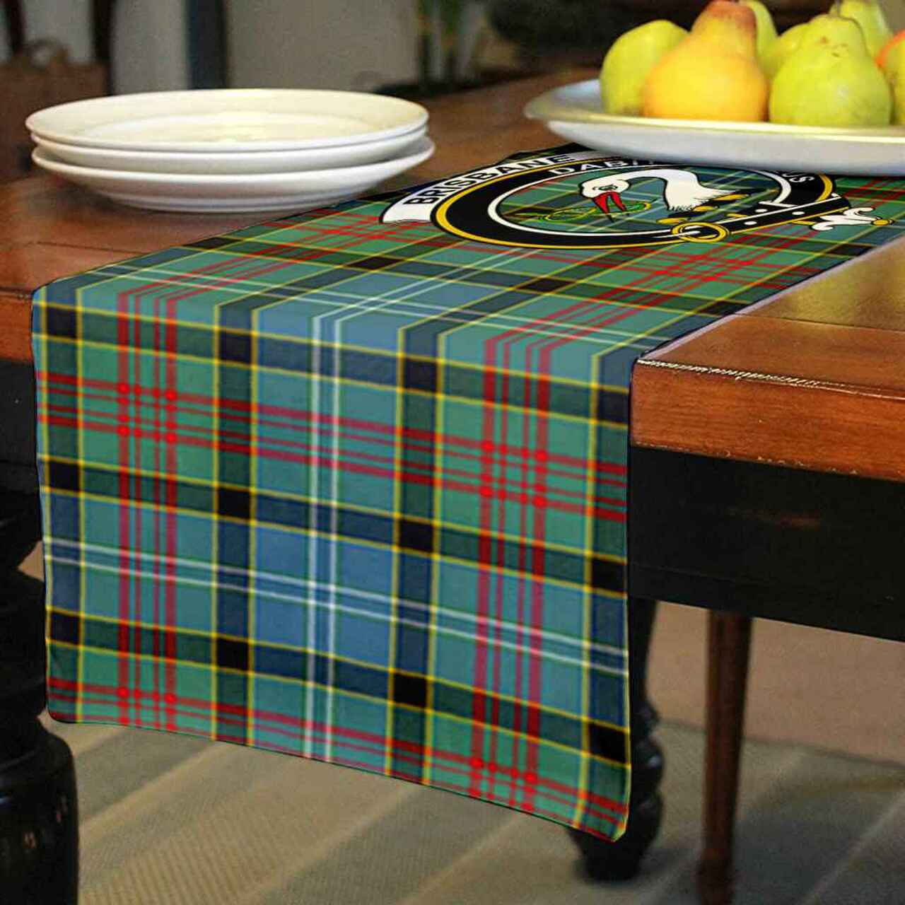 Brisbane Tartan Crest Table Runner - Cotton table runner