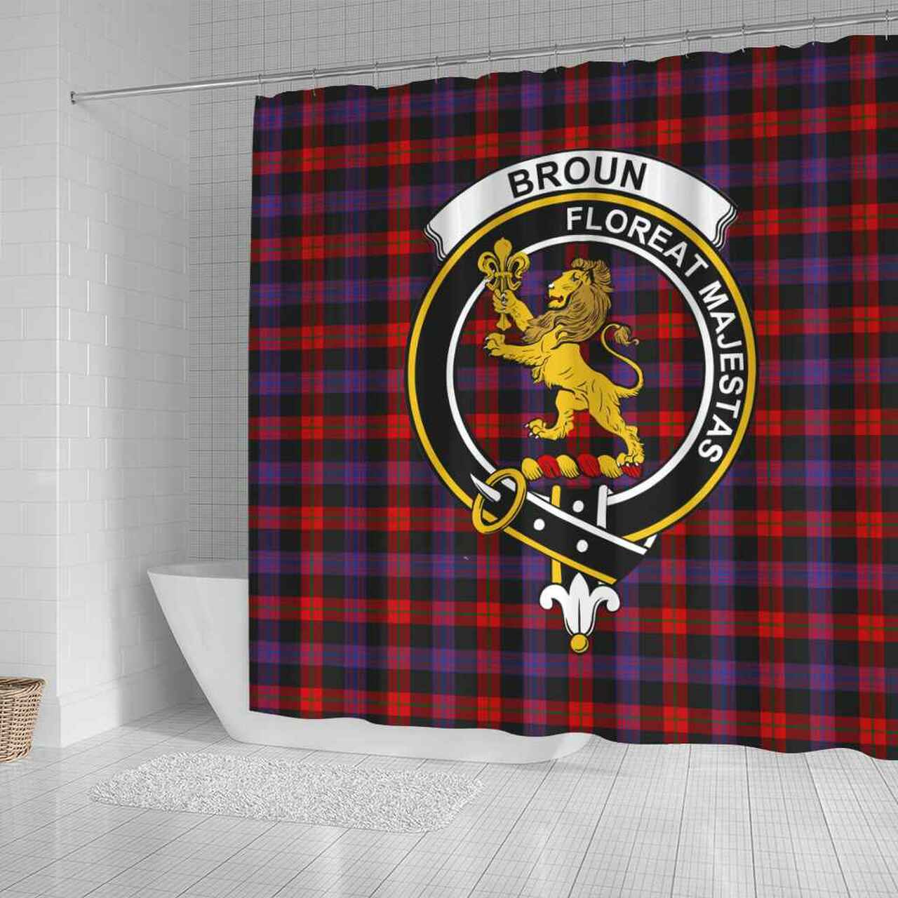 Broun Tartan Crest Shower Curtain