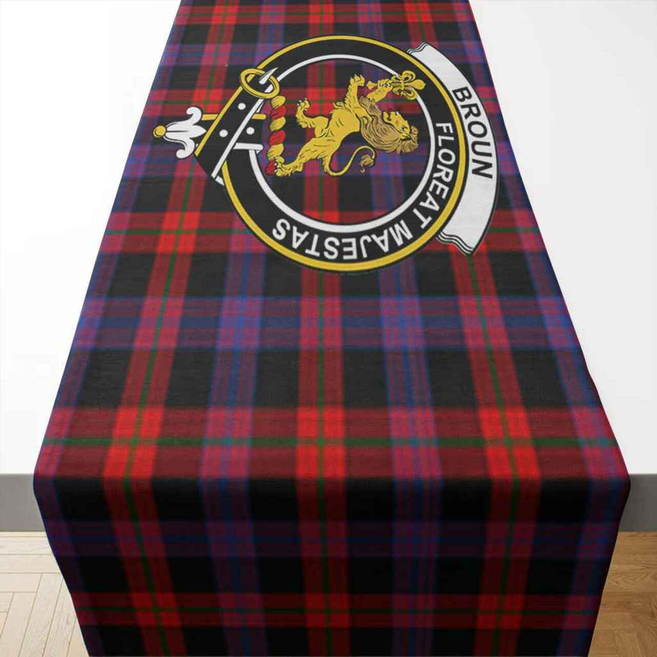 Broun Tartan Crest Table Runner - Cotton table runner