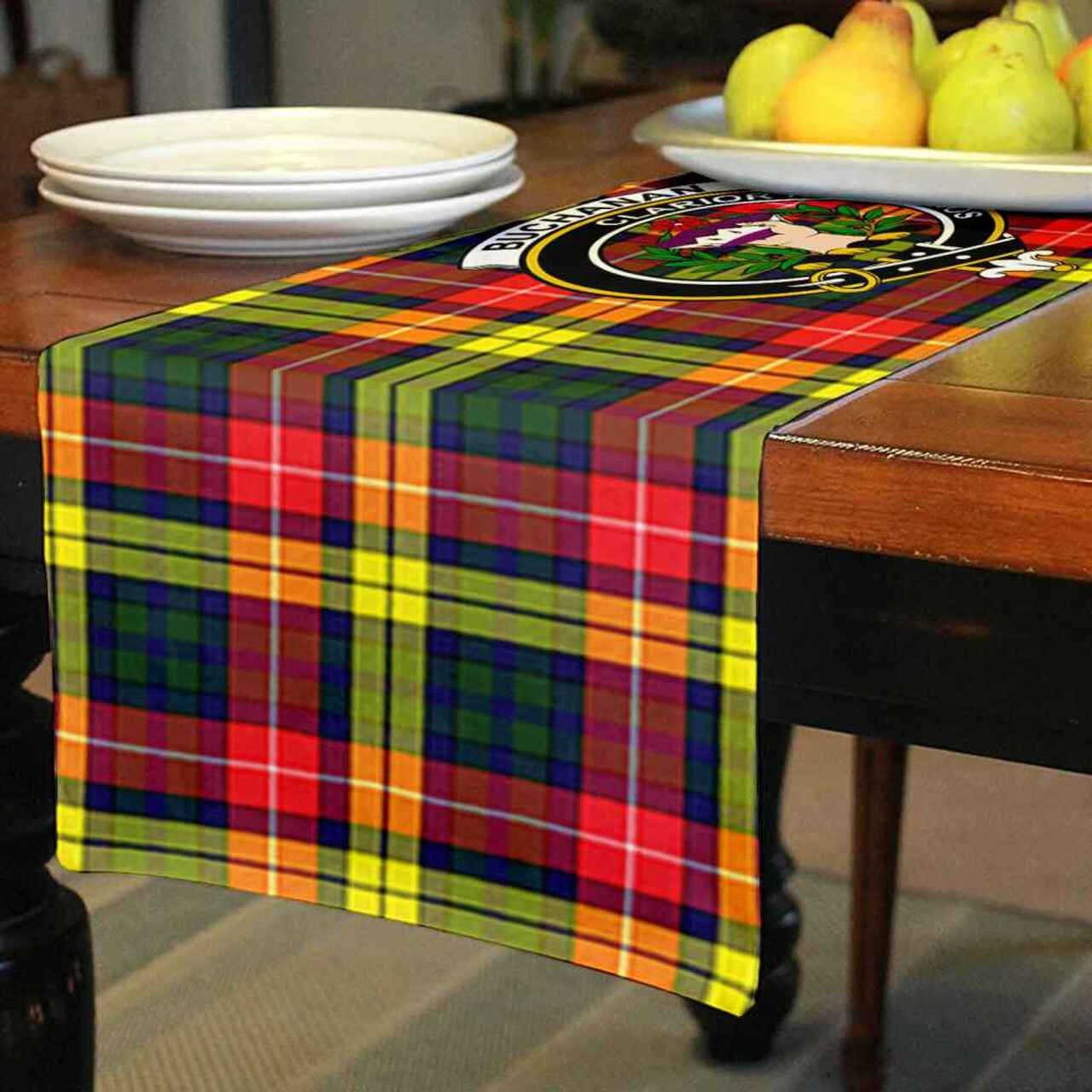 Buchanan Tartan Crest Table Runner - Cotton table runner