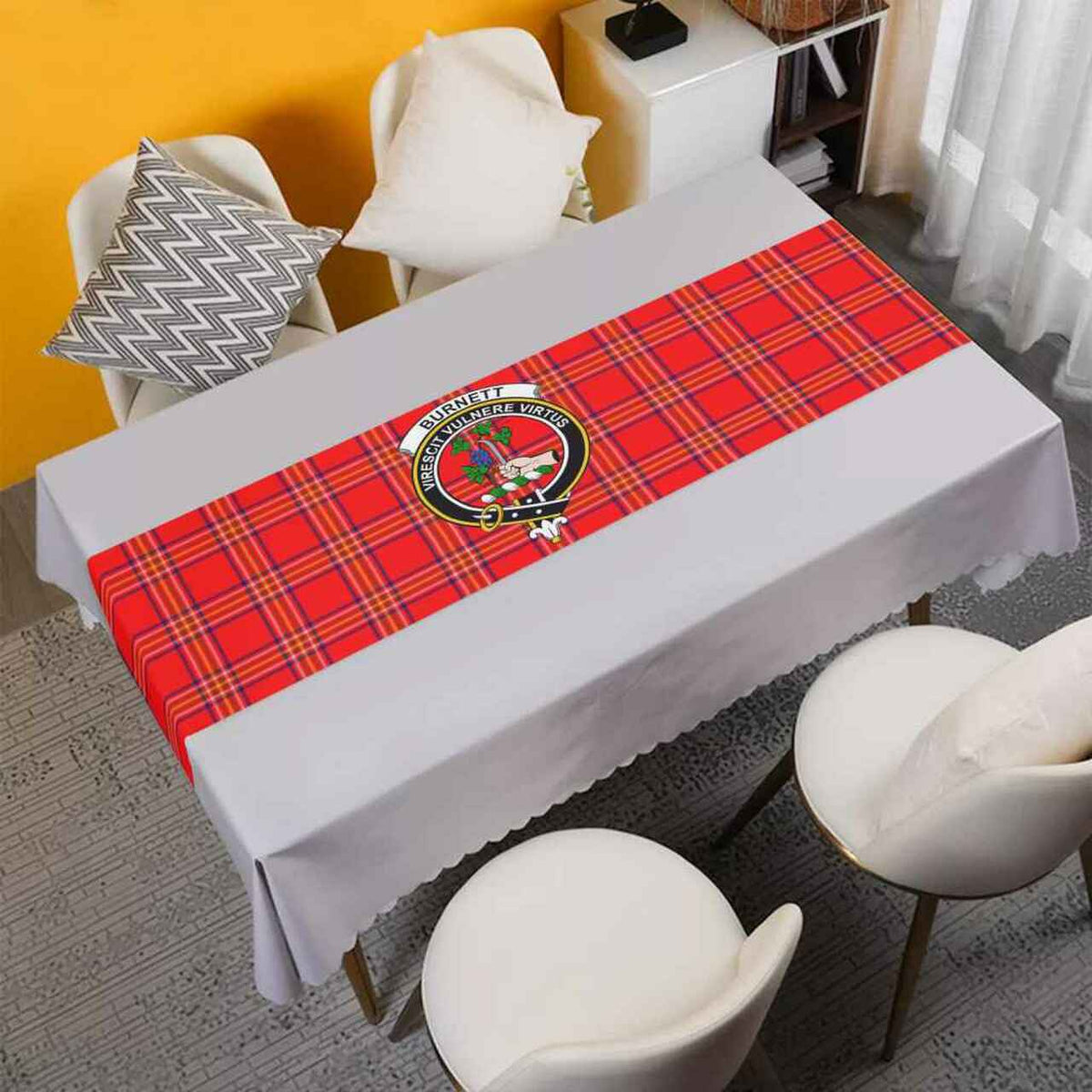 Burnett Tartan Crest Table Runner - Cotton table runner