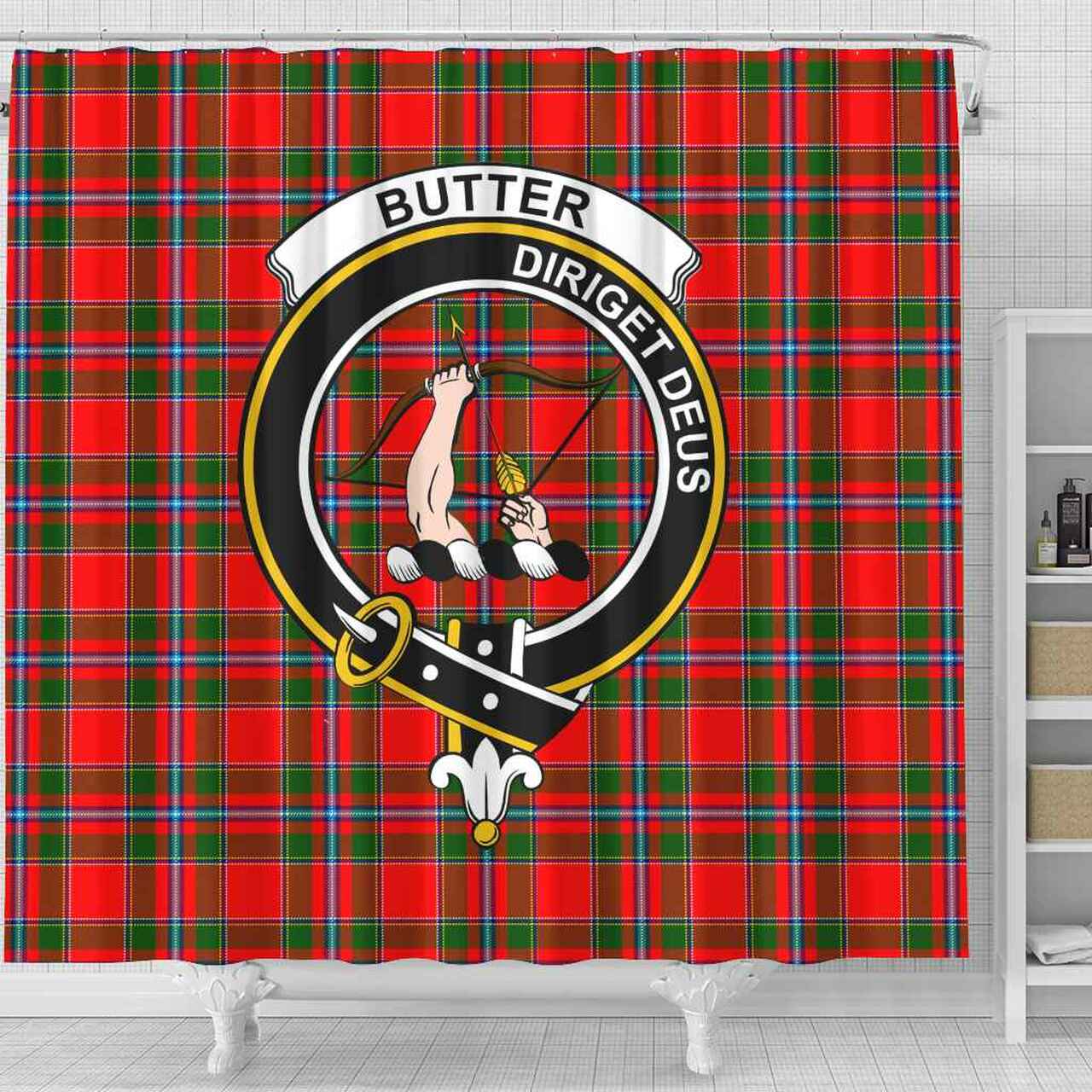 Butter Tartan Crest Shower Curtain