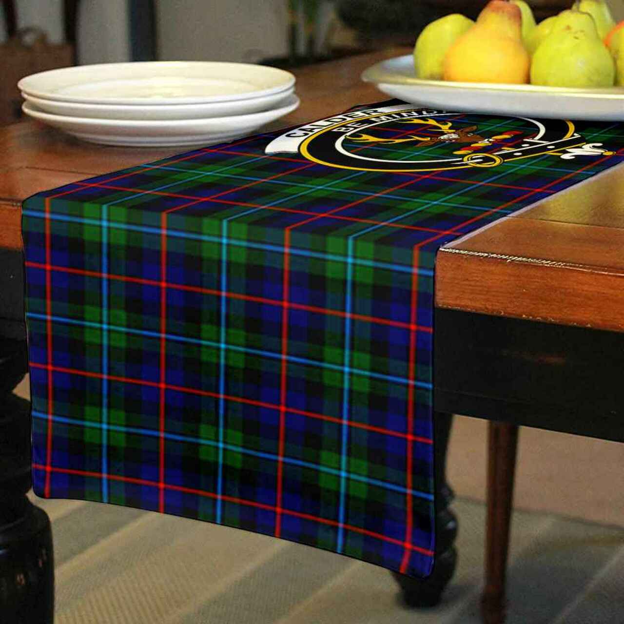 Calder Tartan Crest Table Runner - Cotton table runner