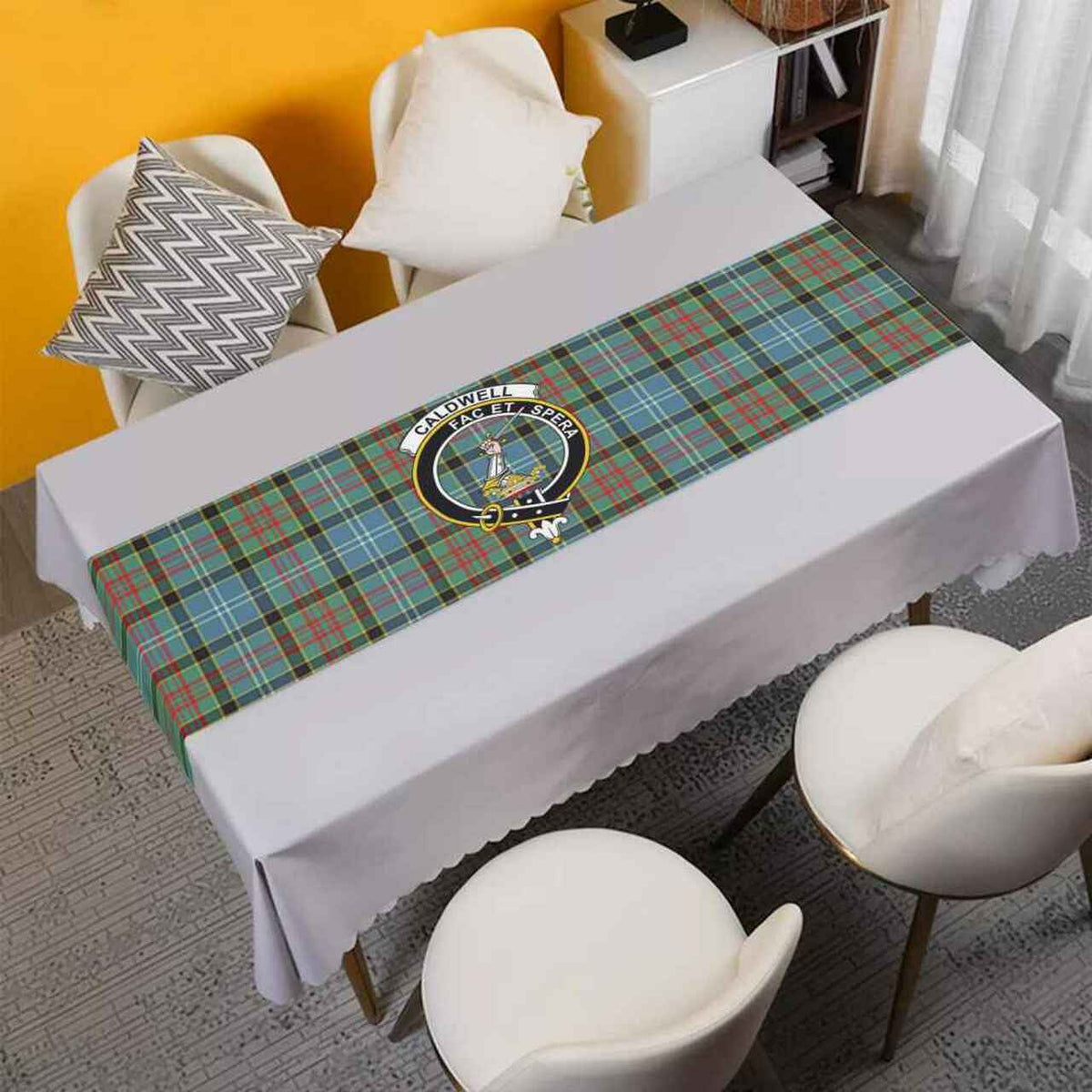 Caldwell Tartan Crest Table Runner - Cotton table runner