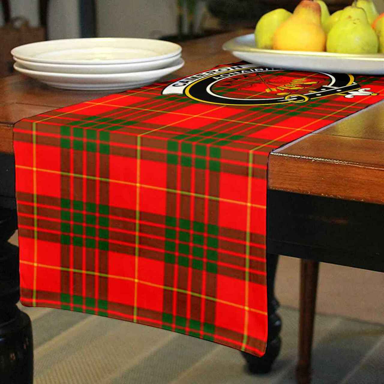 Cameron Tartan Crest Table Runner - Cotton table runner