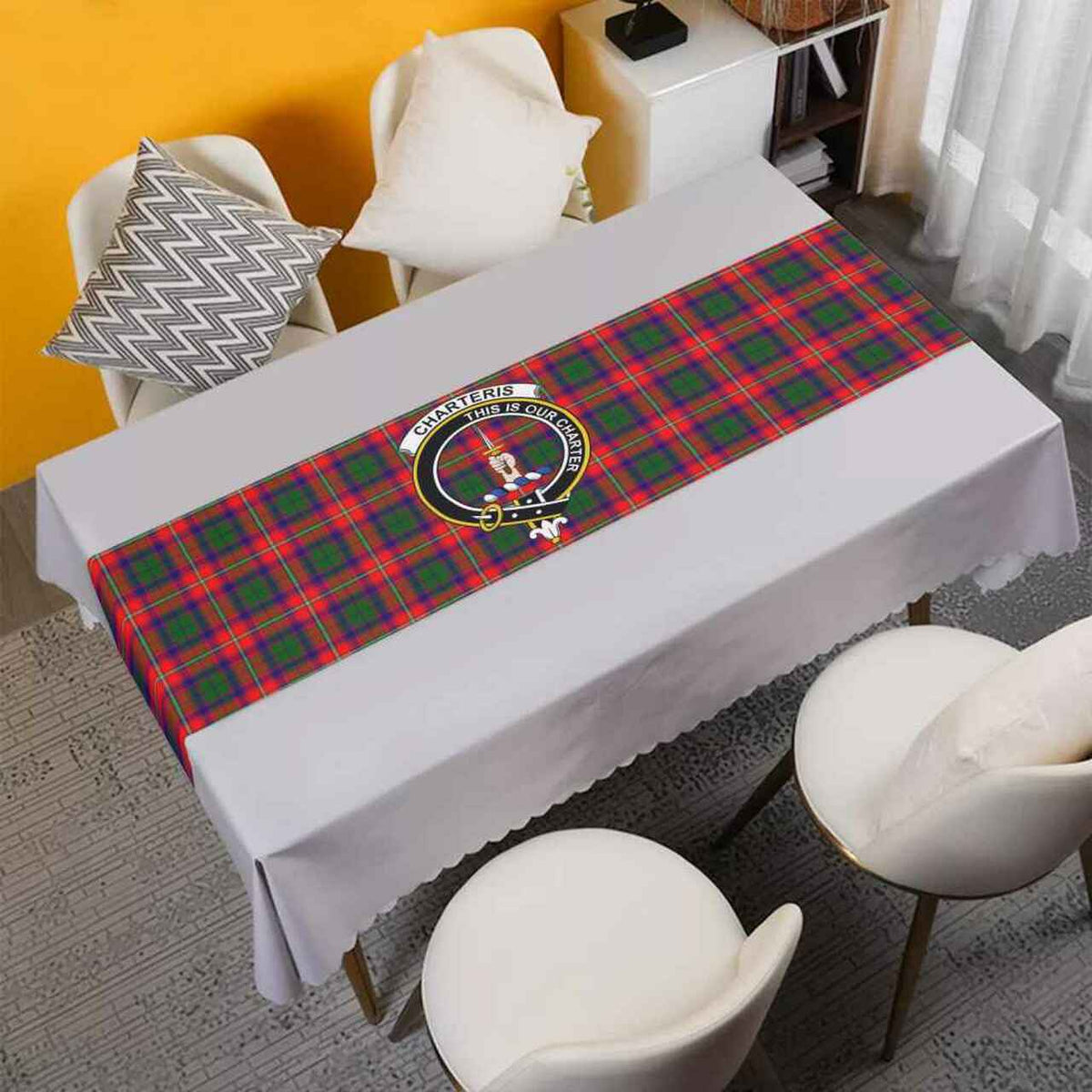 Charteris (Earl of Wemyss) Tartan Crest Table Runner - Cotton table runner