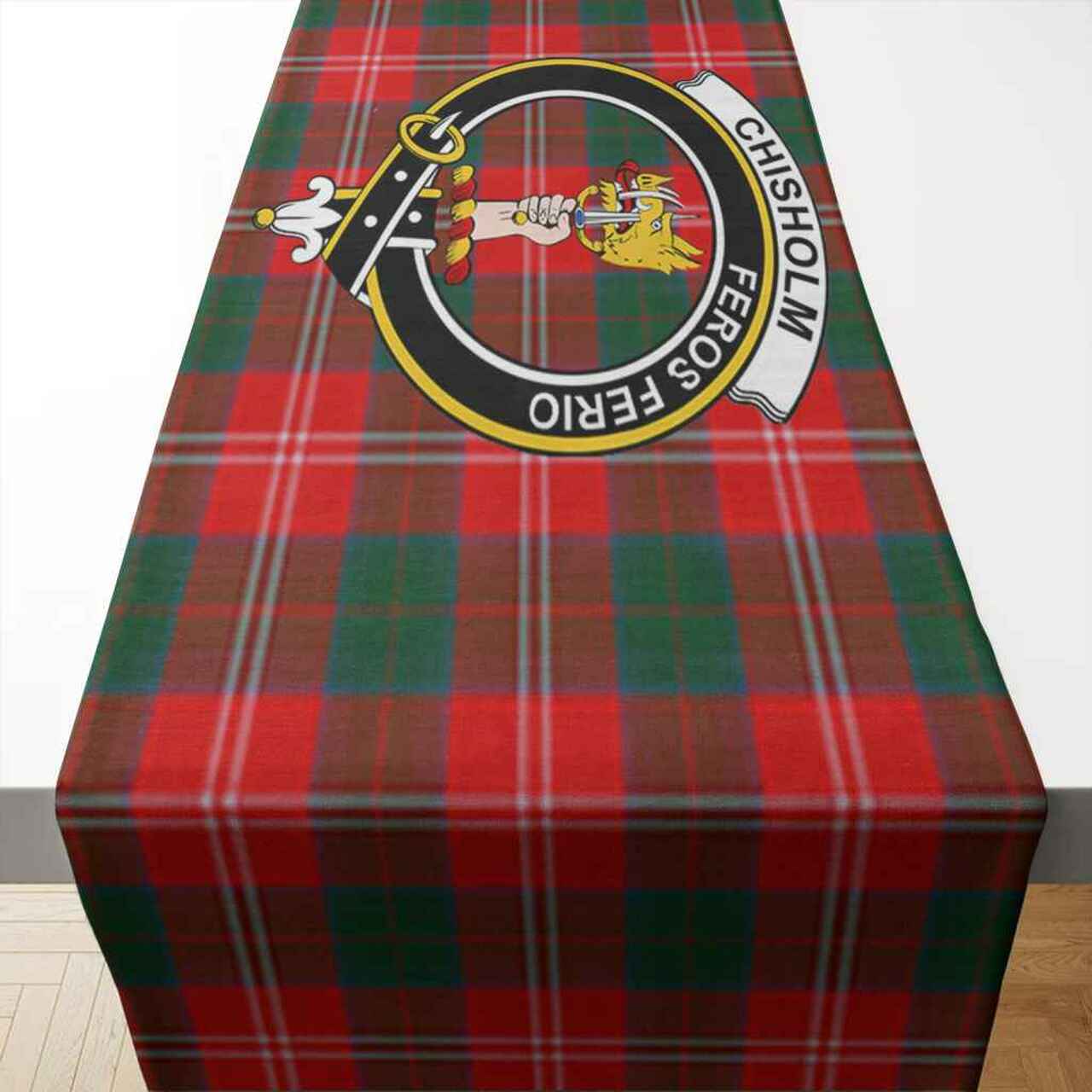 Chisholm Tartan Crest Table Runner - Cotton table runner