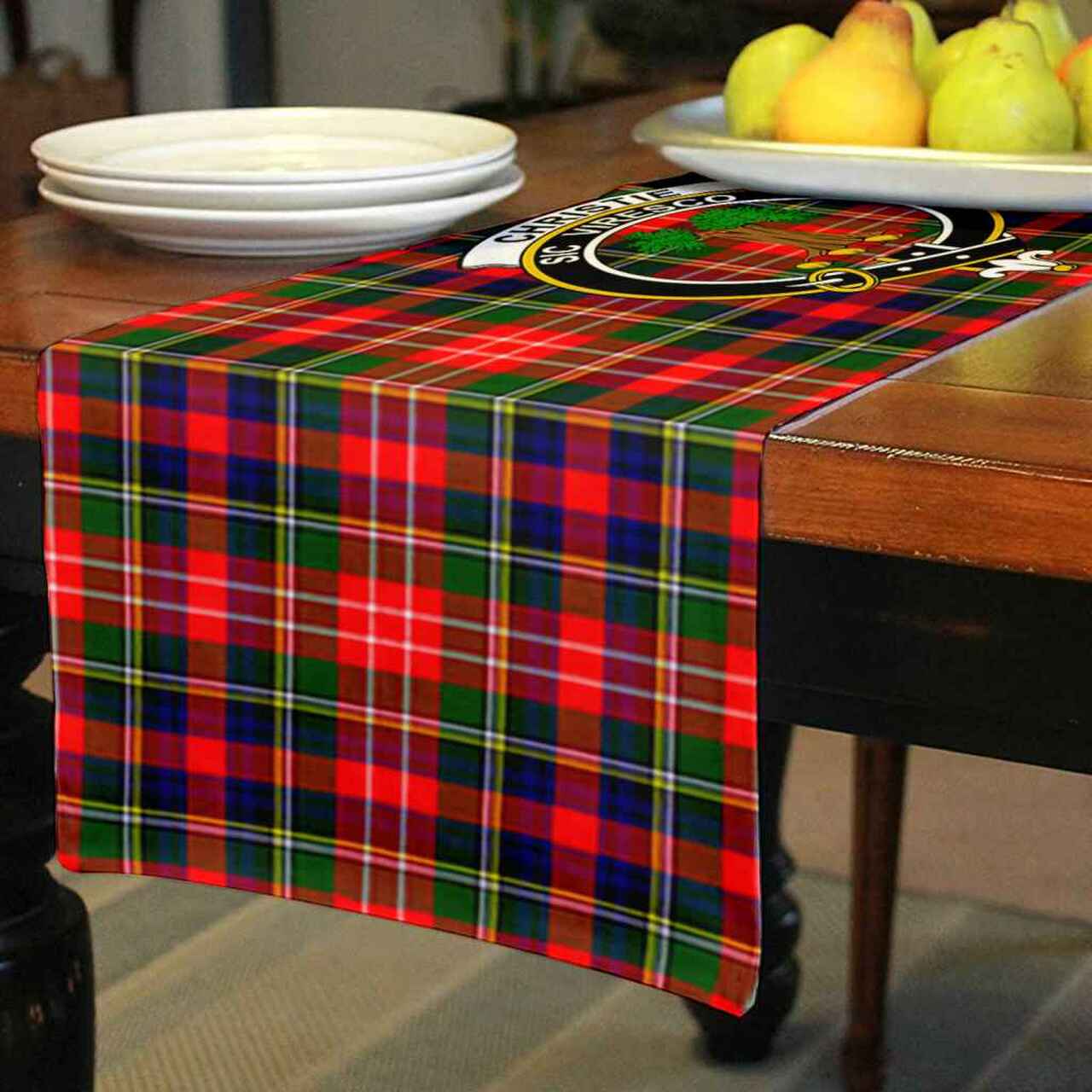 Christie Tartan Crest Table Runner - Cotton table runner