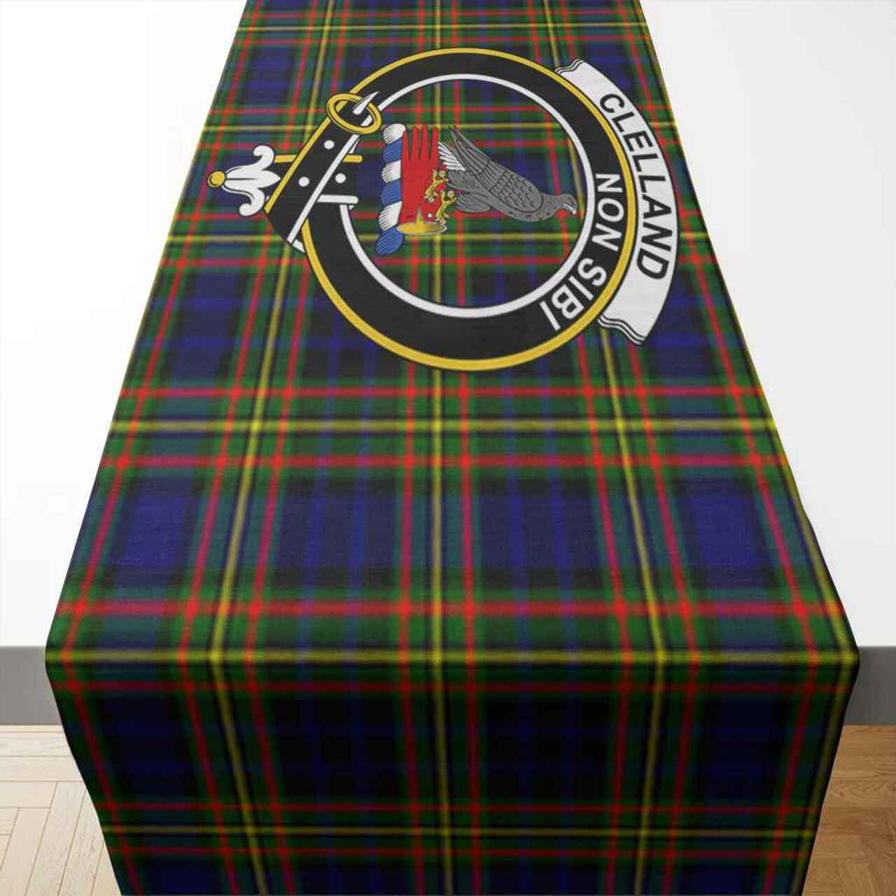 Clelland Tartan Crest Table Runner - Cotton table runner