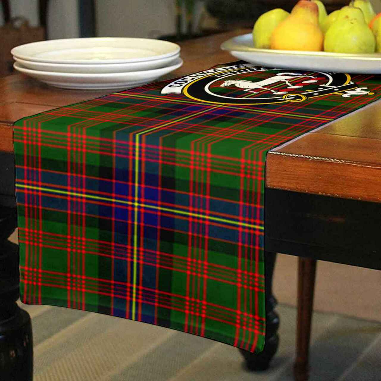 Cochrane Tartan Crest Table Runner - Cotton table runner