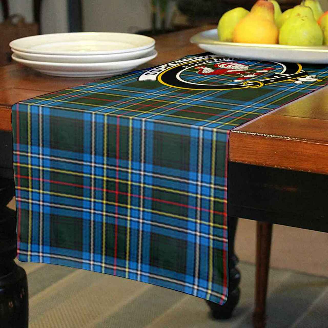 Cockburn Tartan Crest Table Runner - Cotton table runner