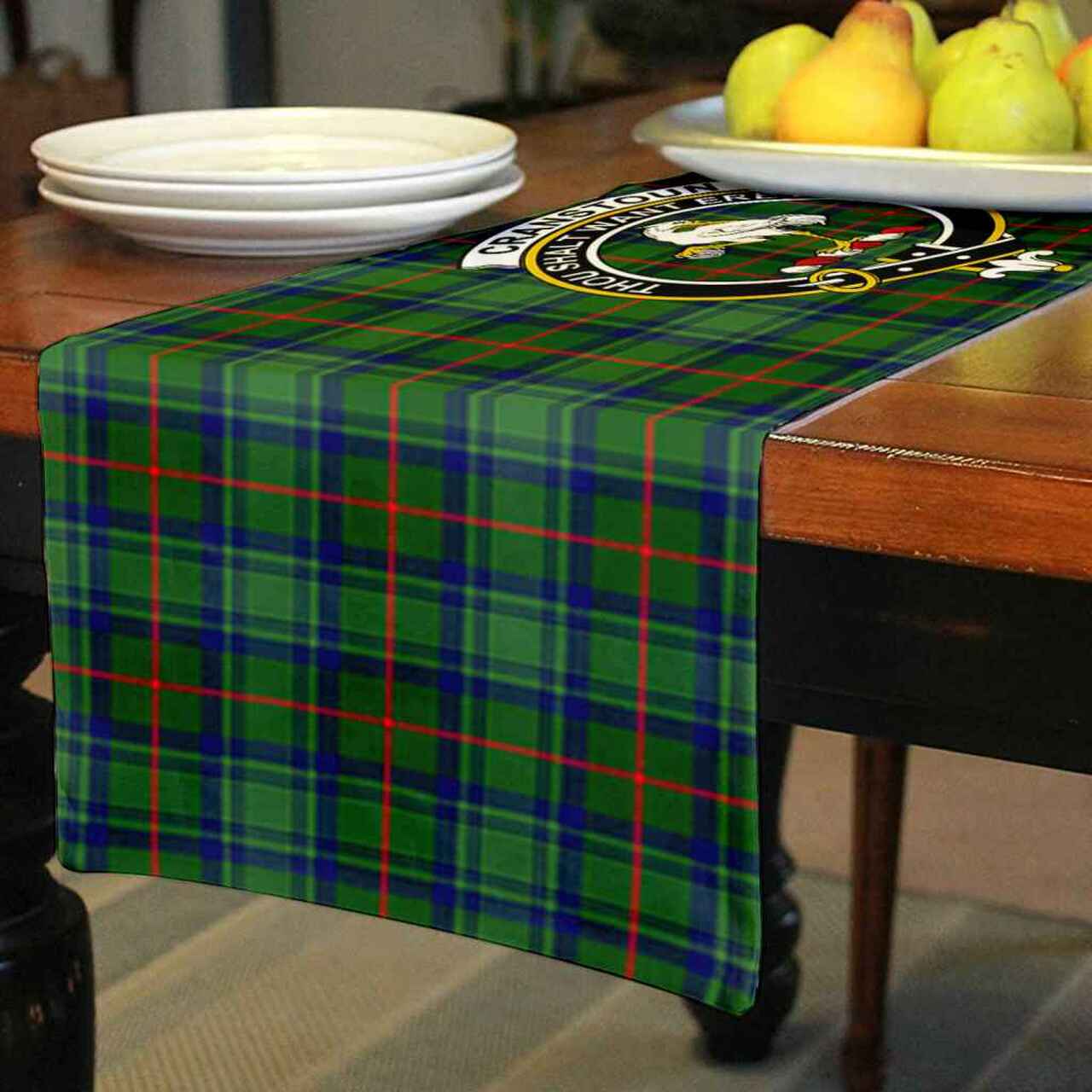 Cranstoun Tartan Crest Table Runner - Cotton table runner