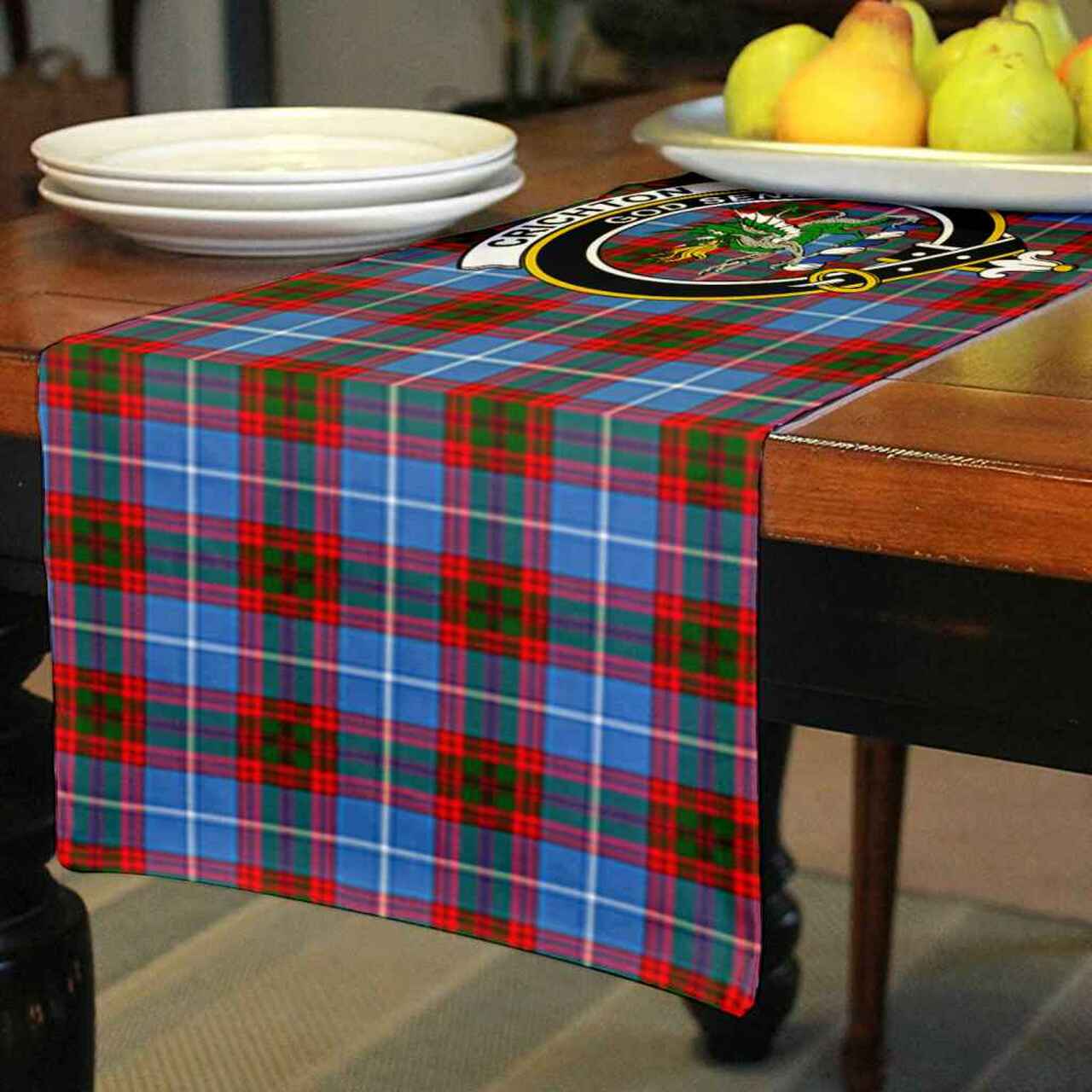 Crichton Tartan Crest Table Runner - Cotton table runner