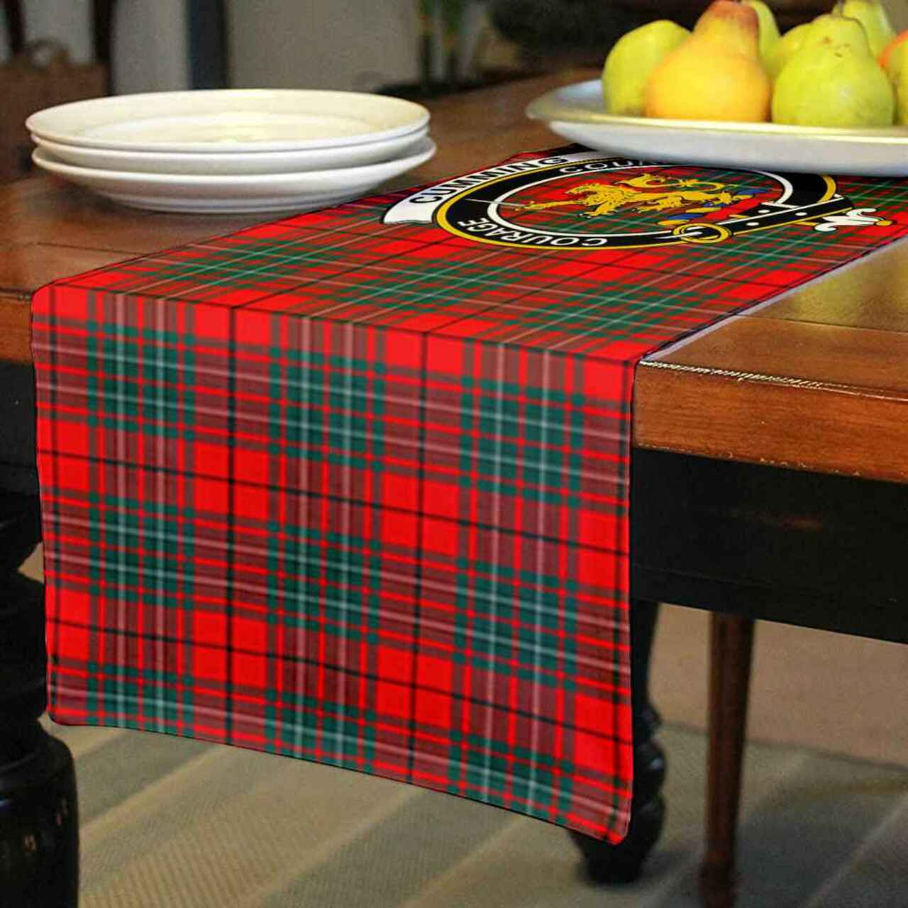 Cumming Tartan Crest Table Runner - Cotton table runner