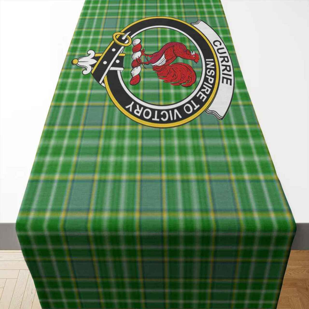 Currie Tartan Crest Table Runner - Cotton table runner