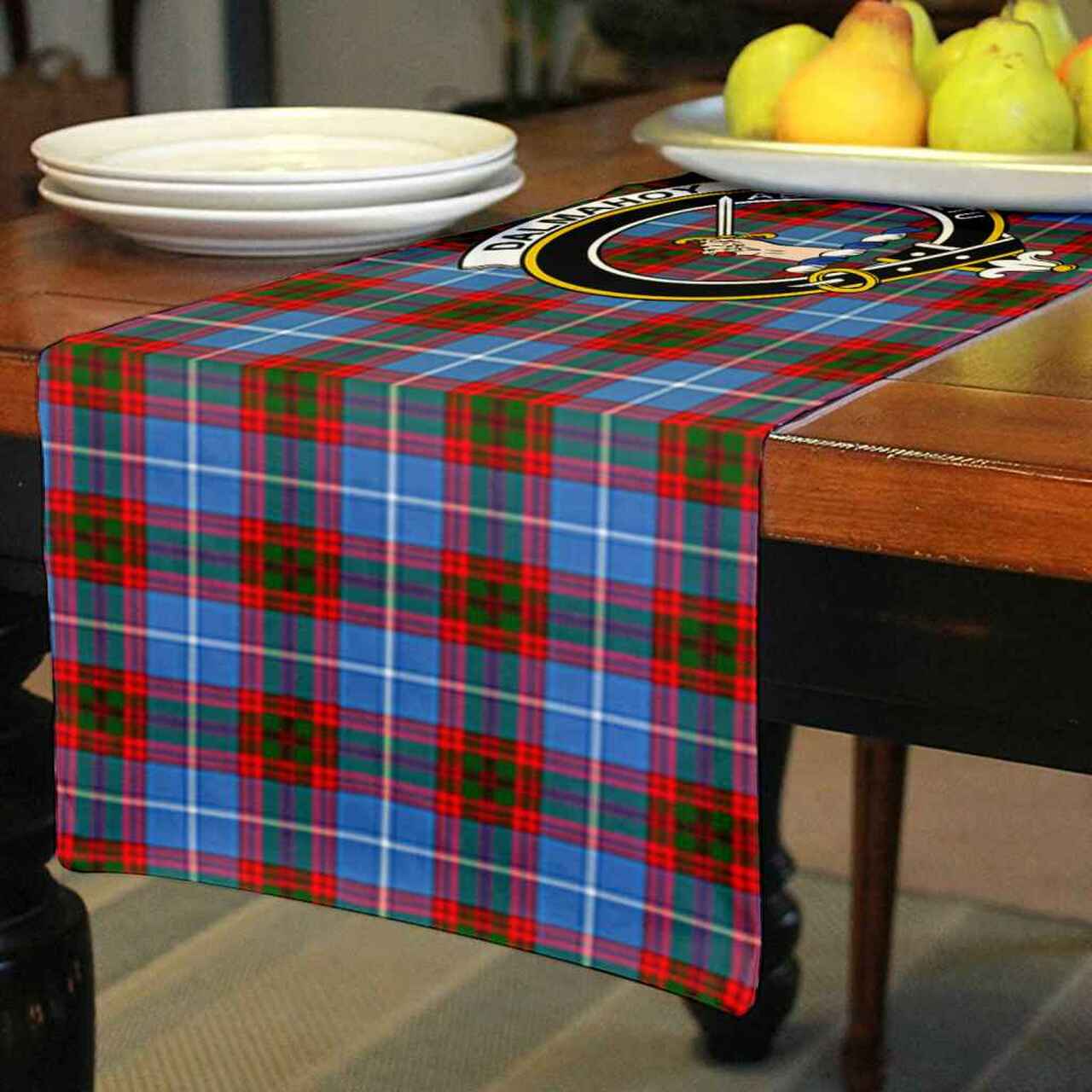 Dalmahoy Tartan Crest Table Runner - Cotton table runner