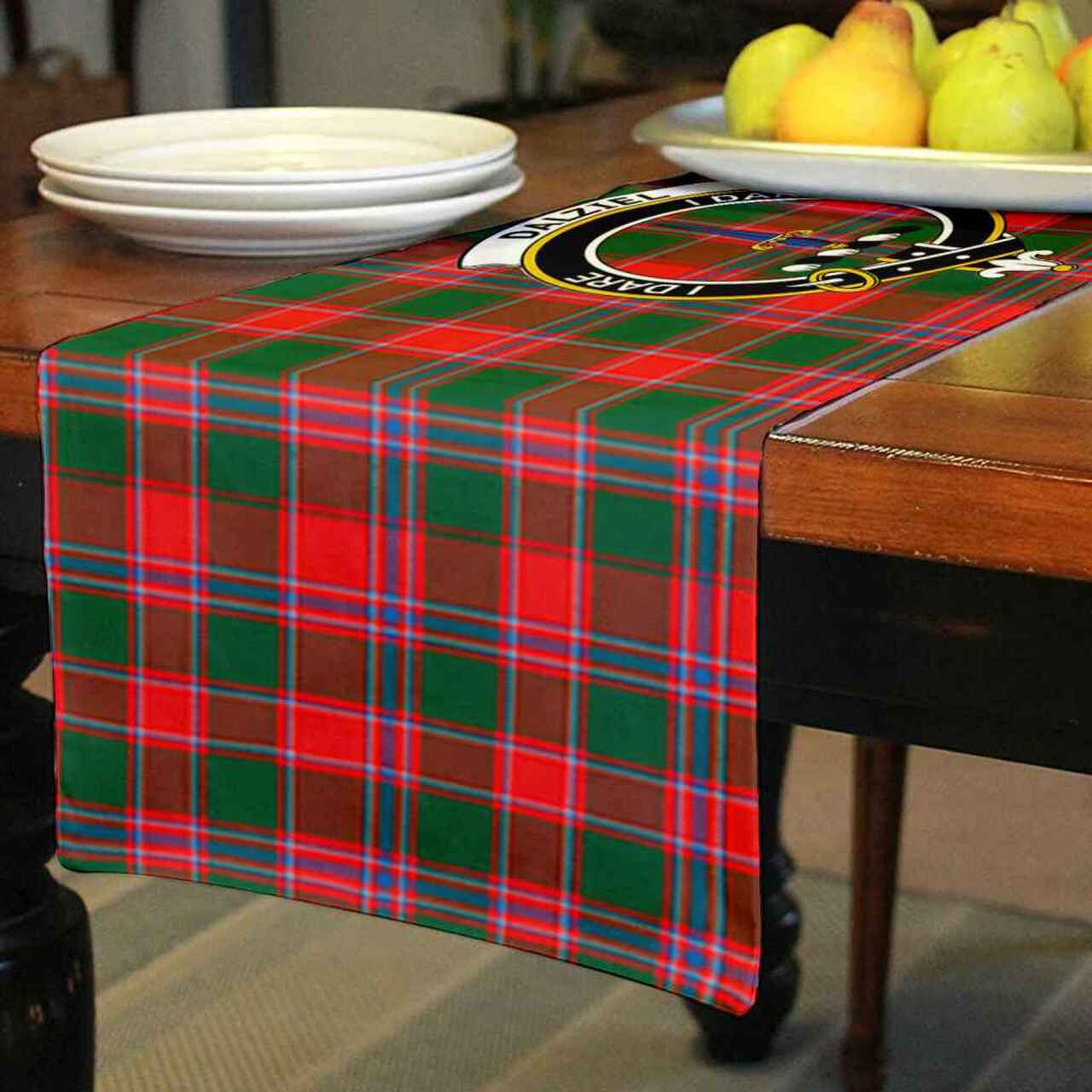 Dalziel Tartan Crest Table Runner - Cotton table runner