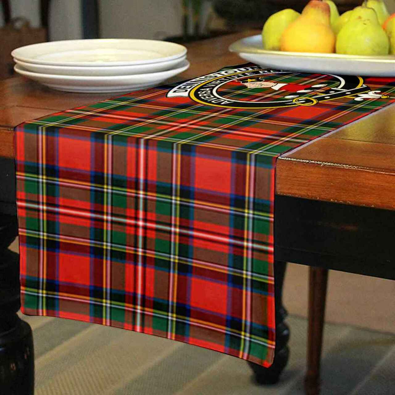 Dennistoun Tartan Crest Table Runner - Cotton table runner