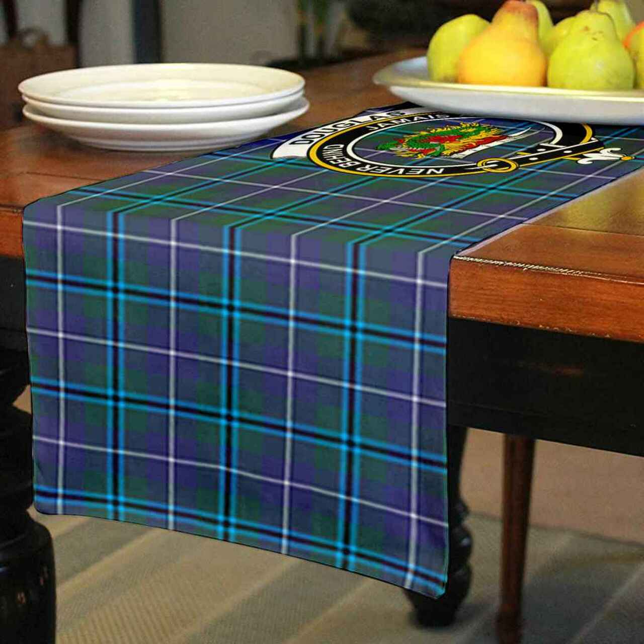 Douglas Tartan Crest Table Runner - Cotton table runner