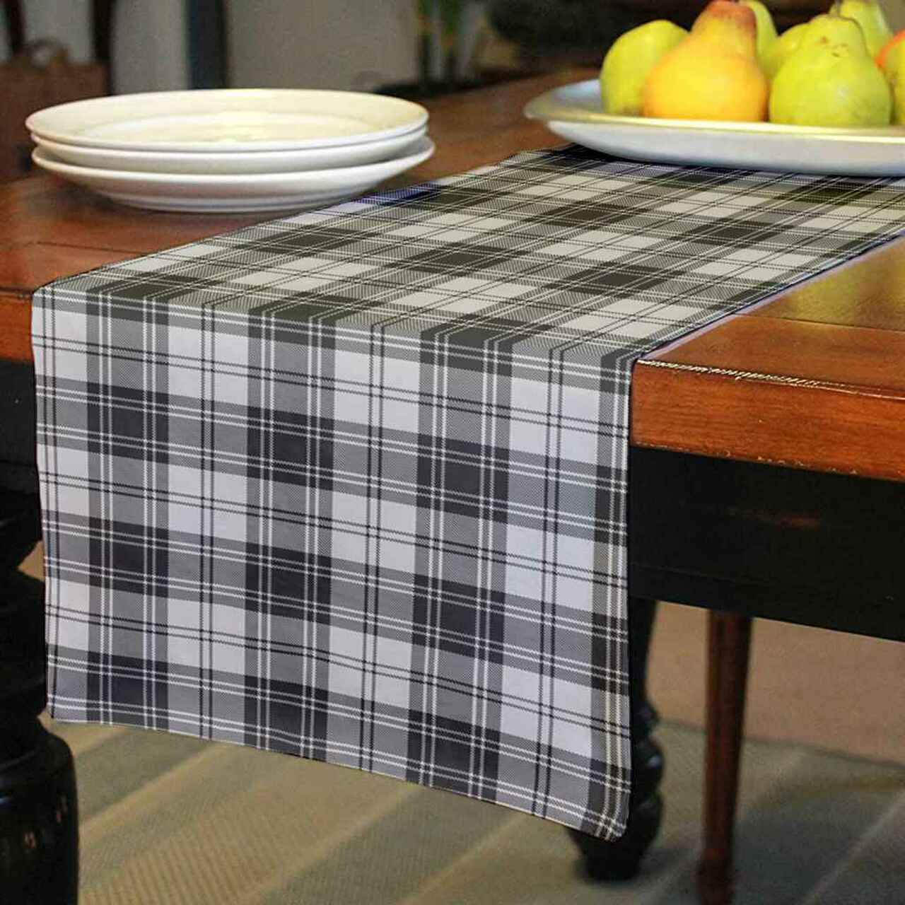 Douglas Grey Modern Tartan Table Runner - Cotton table runner