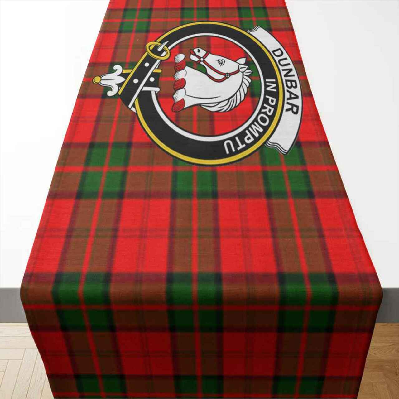 Dunbar Tartan Crest Table Runner - Cotton table runner