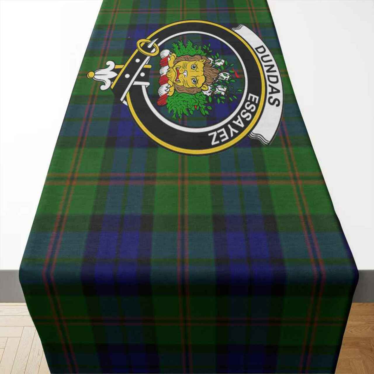 Dundas Tartan Crest Table Runner - Cotton table runner