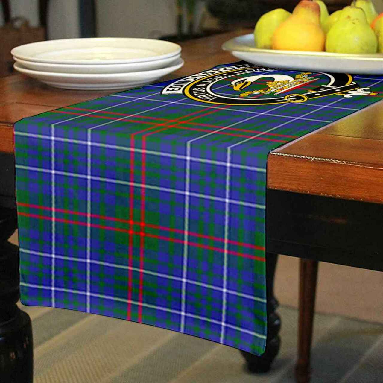 Edmonstone (of Duntreath) Tartan Crest Table Runner - Cotton table runner