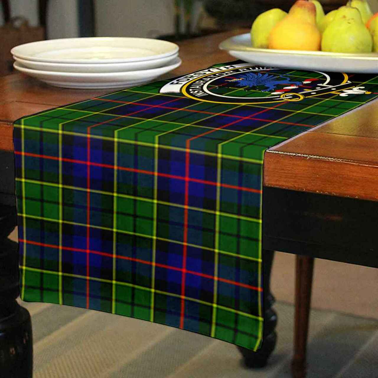 Forsyth Tartan Crest Table Runner - Cotton table runner