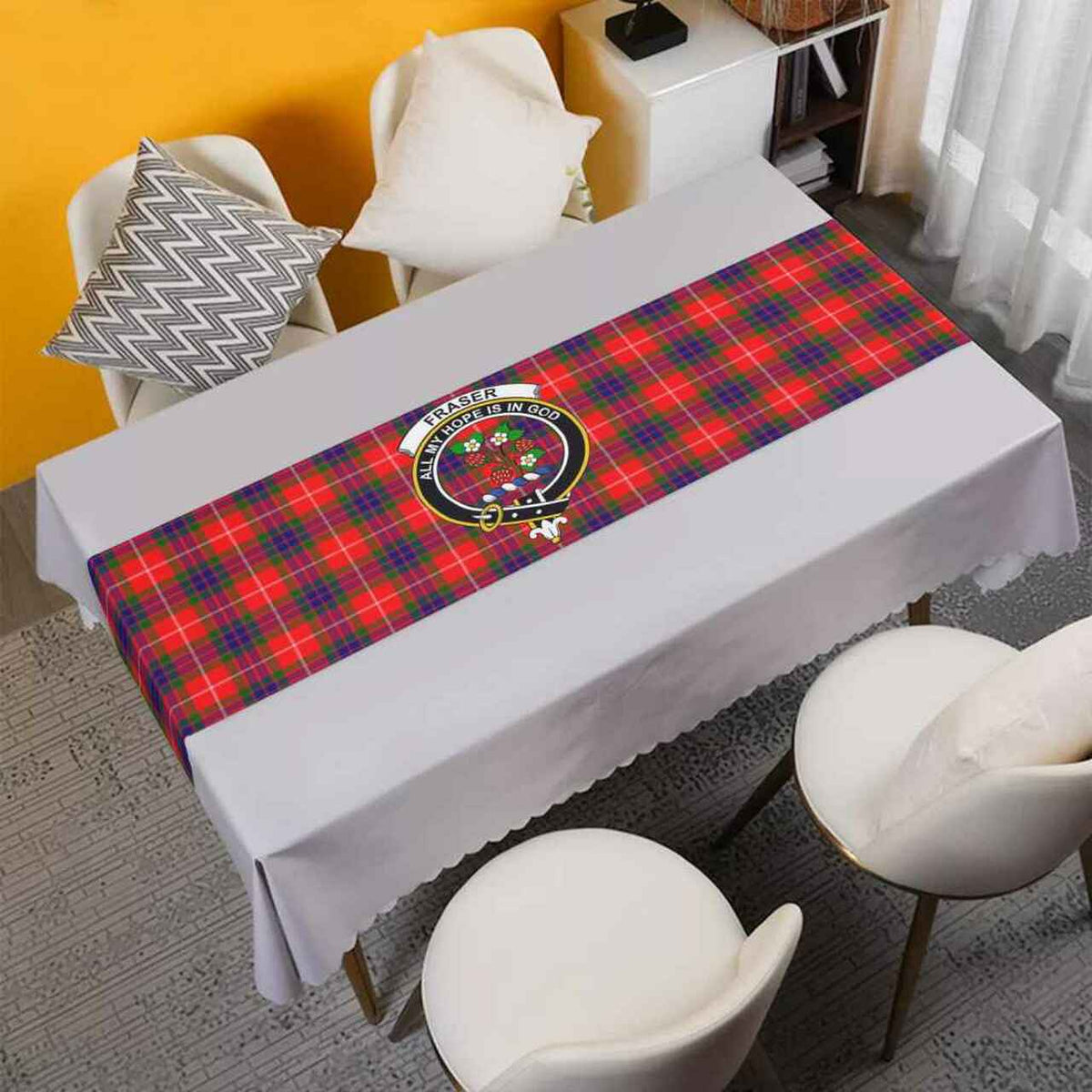 Fraser Tartan Crest Table Runner - Cotton table runner