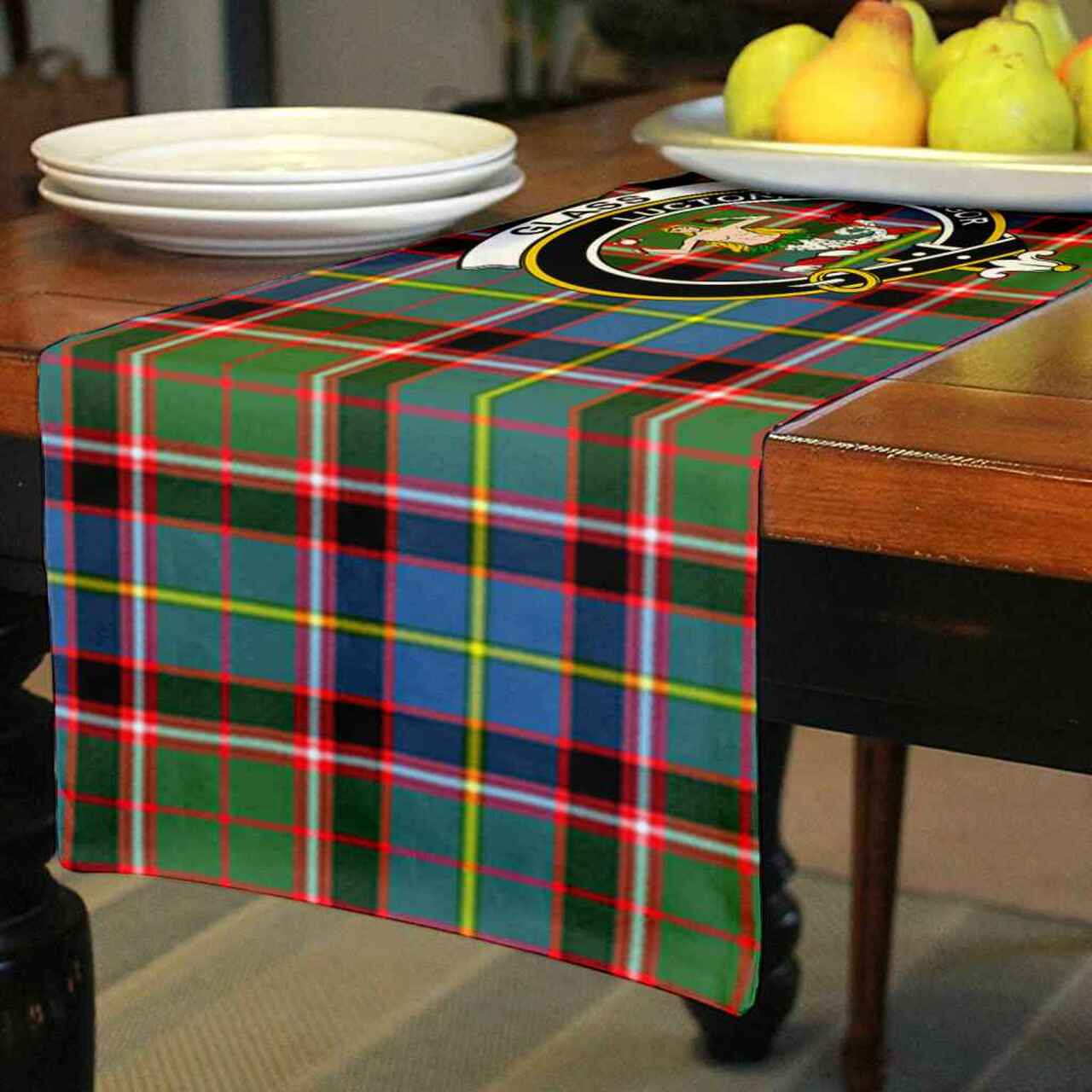 Glass Tartan Crest Table Runner - Cotton table runner