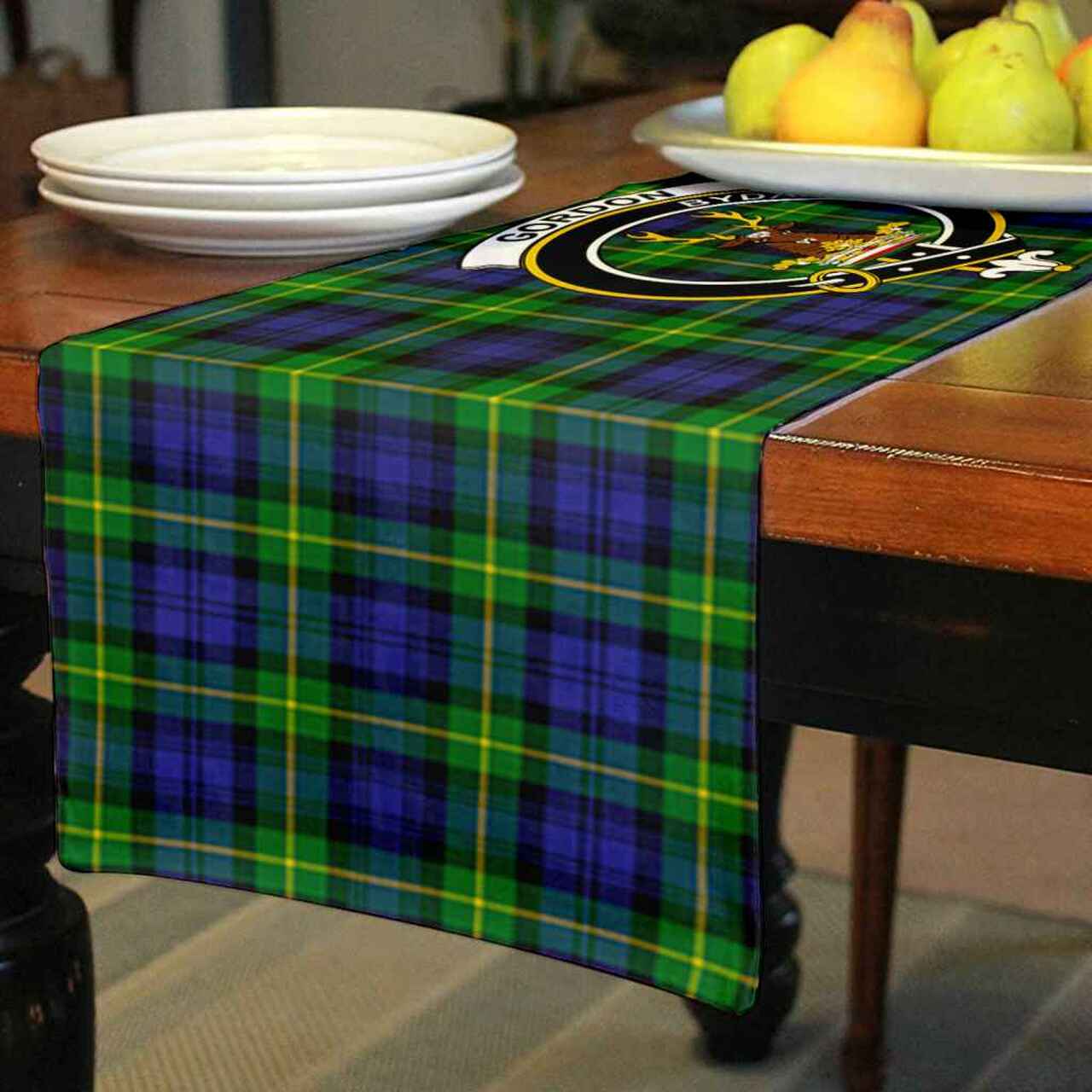 Gordon Tartan Crest Table Runner - Cotton table runner