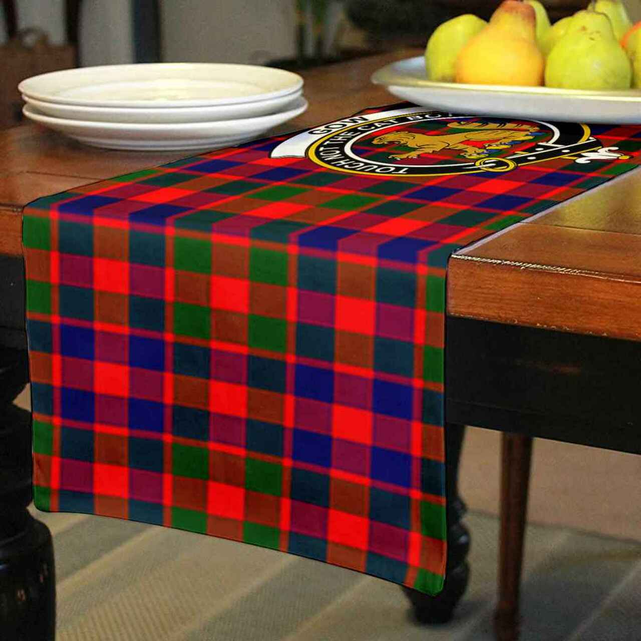 Gow (or McGouan) Tartan Crest Table Runner - Cotton table runner