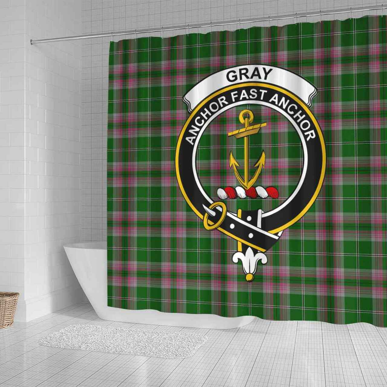 Gray Tartan Crest Shower Curtain