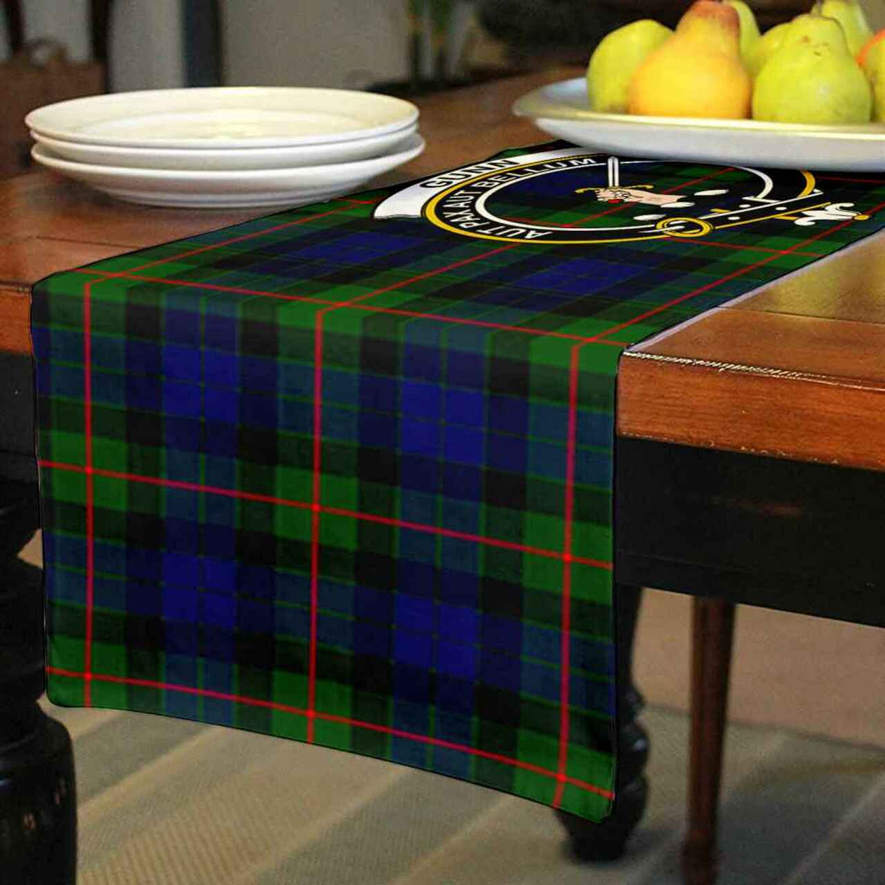 Gunn Tartan Crest Table Runner - Cotton table runner