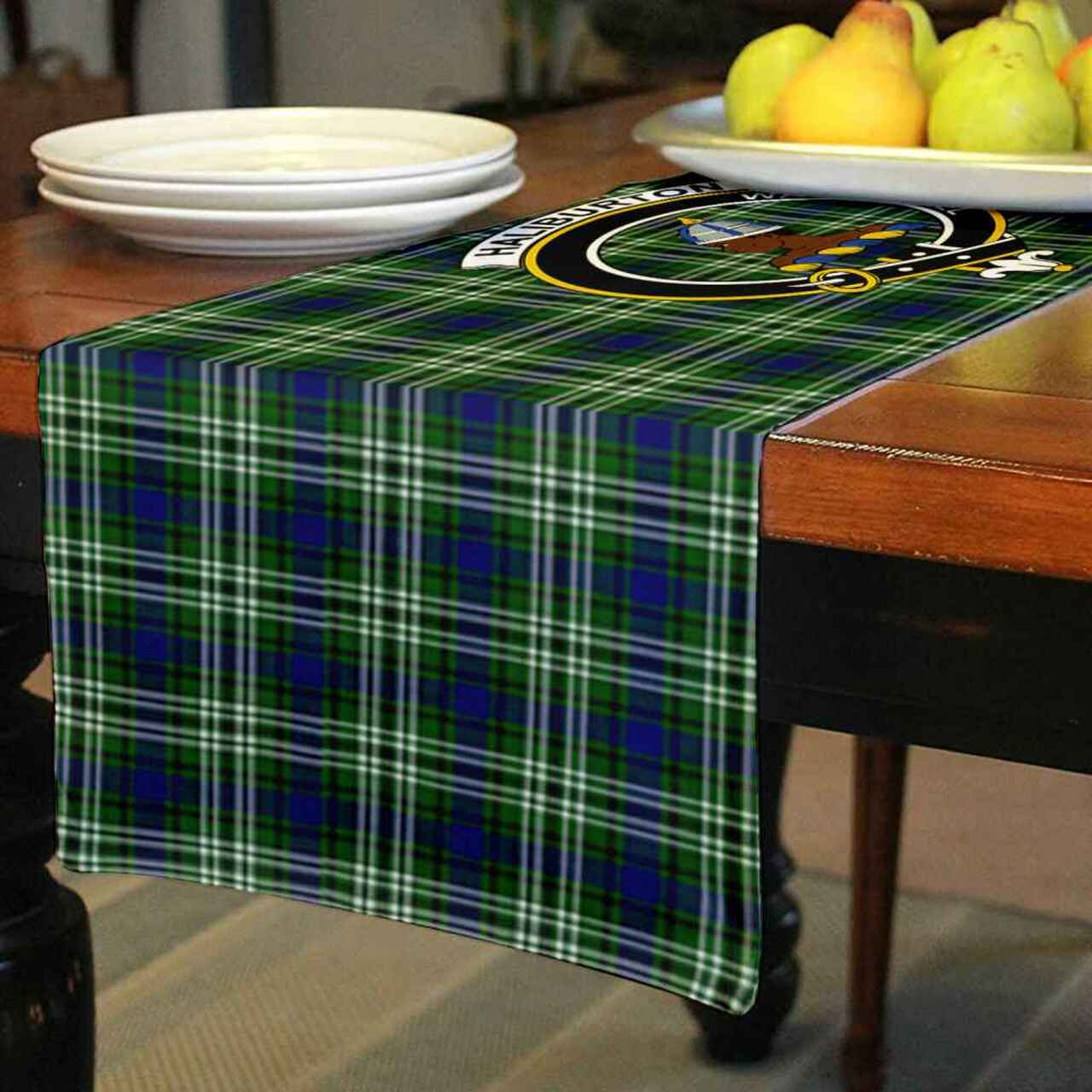 Haliburton Tartan Crest Table Runner - Cotton table runner