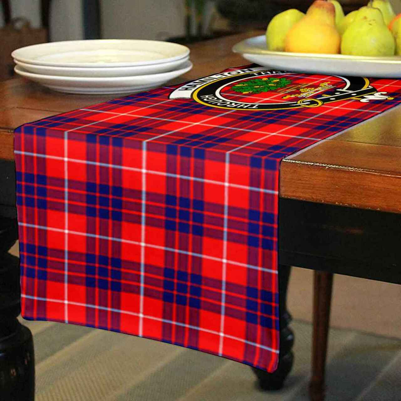 Hamilton Tartan Crest Table Runner - Cotton table runner