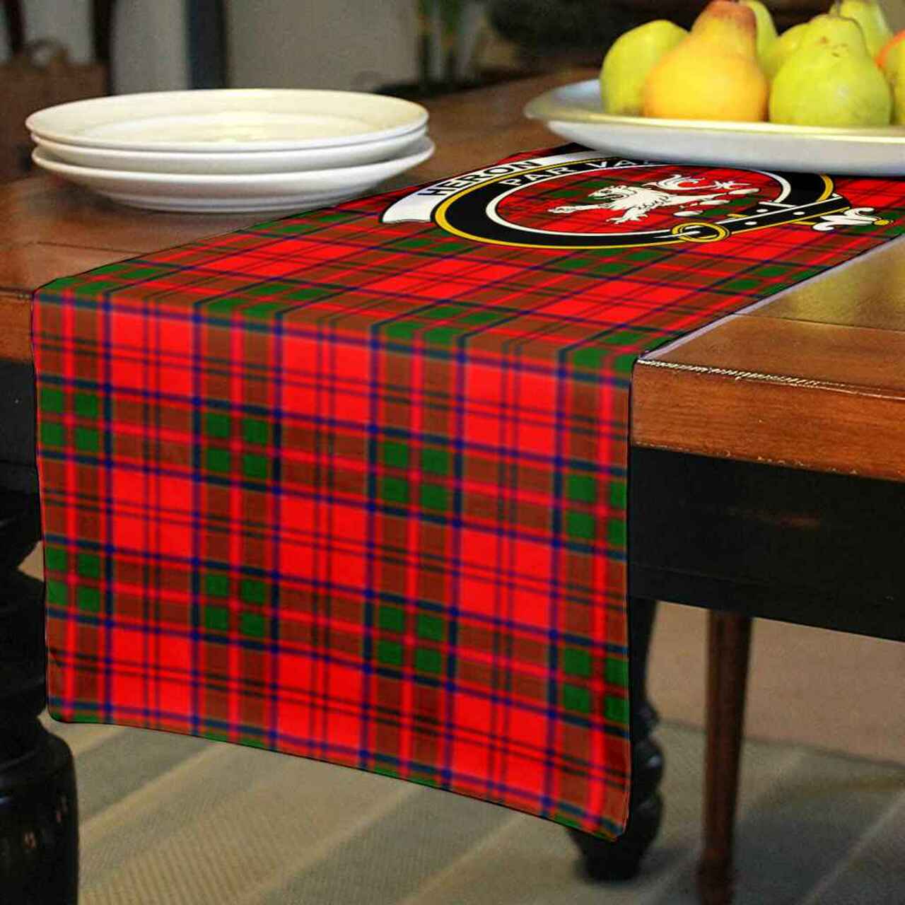 Heron Tartan Crest Table Runner - Cotton table runner