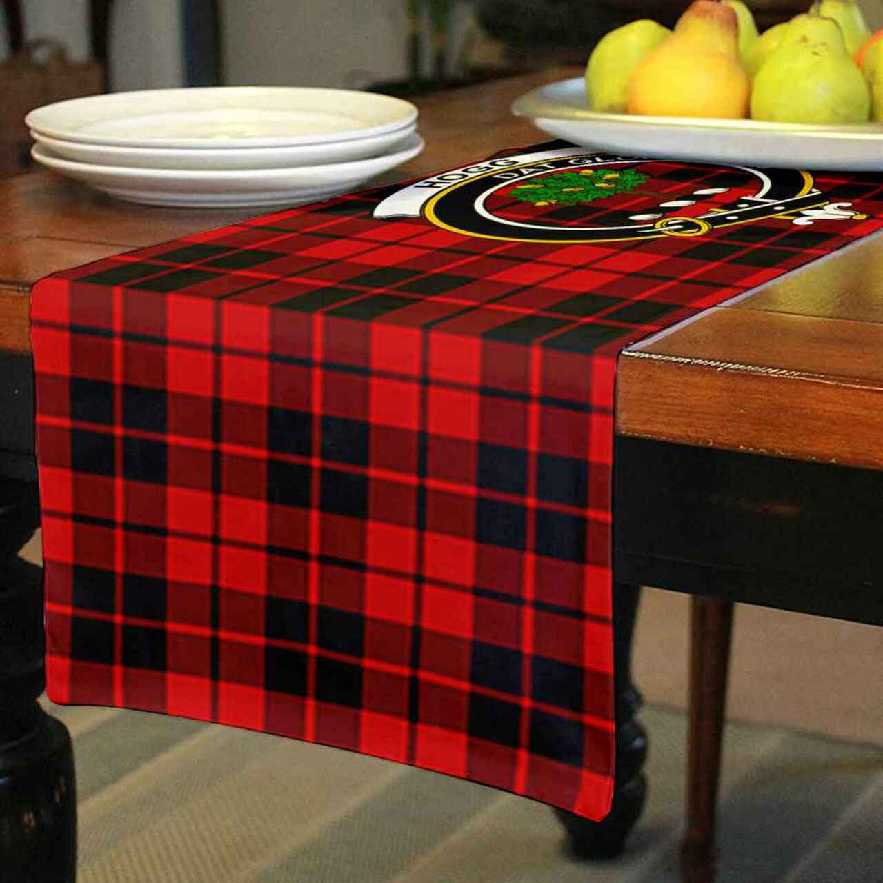 Hogg (or Hog) Tartan Crest Table Runner - Cotton table runner