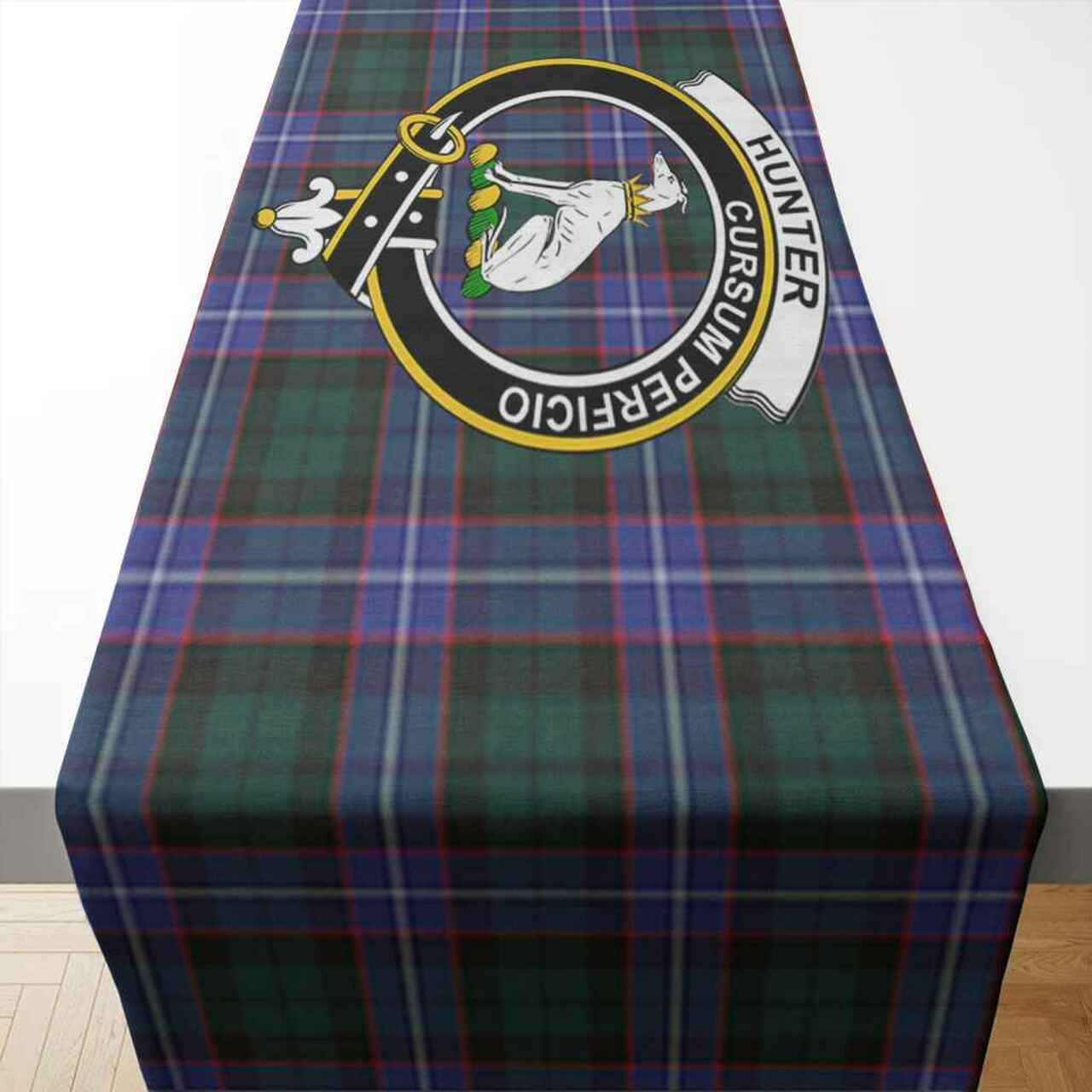 Hunter Tartan Crest Table Runner - Cotton table runner