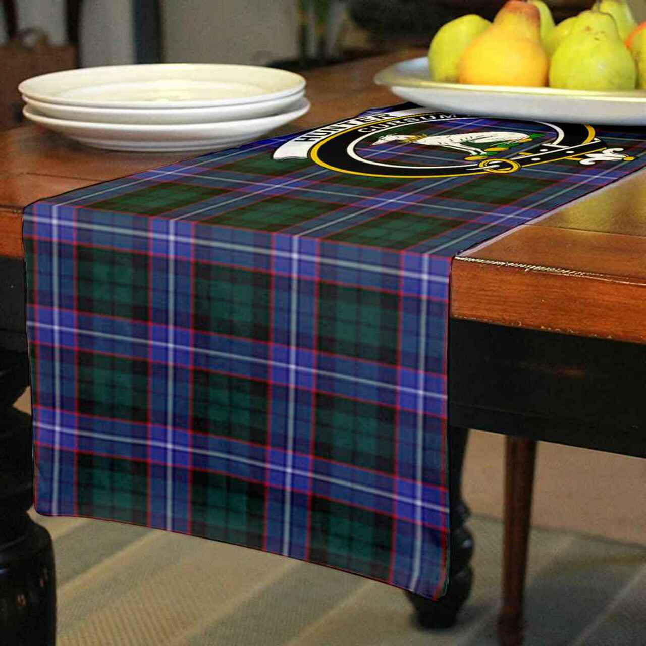 Hunter Tartan Crest Table Runner - Cotton table runner