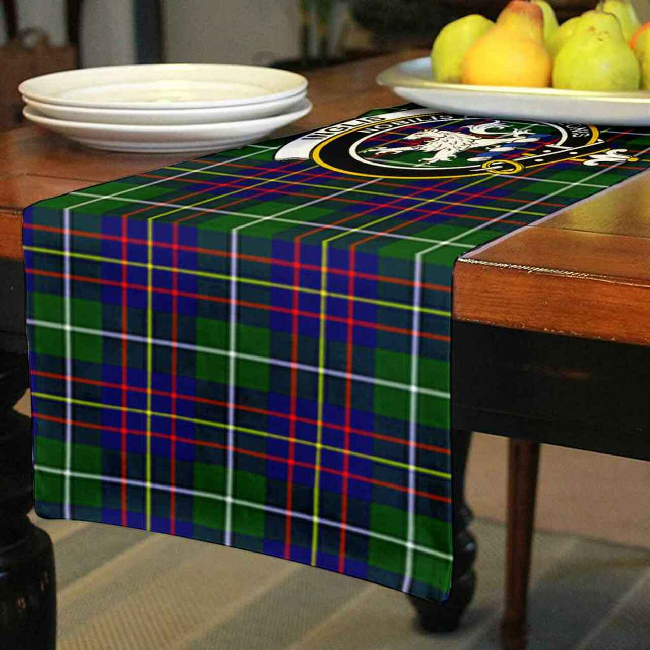 Inglis Tartan Crest Table Runner - Cotton table runner