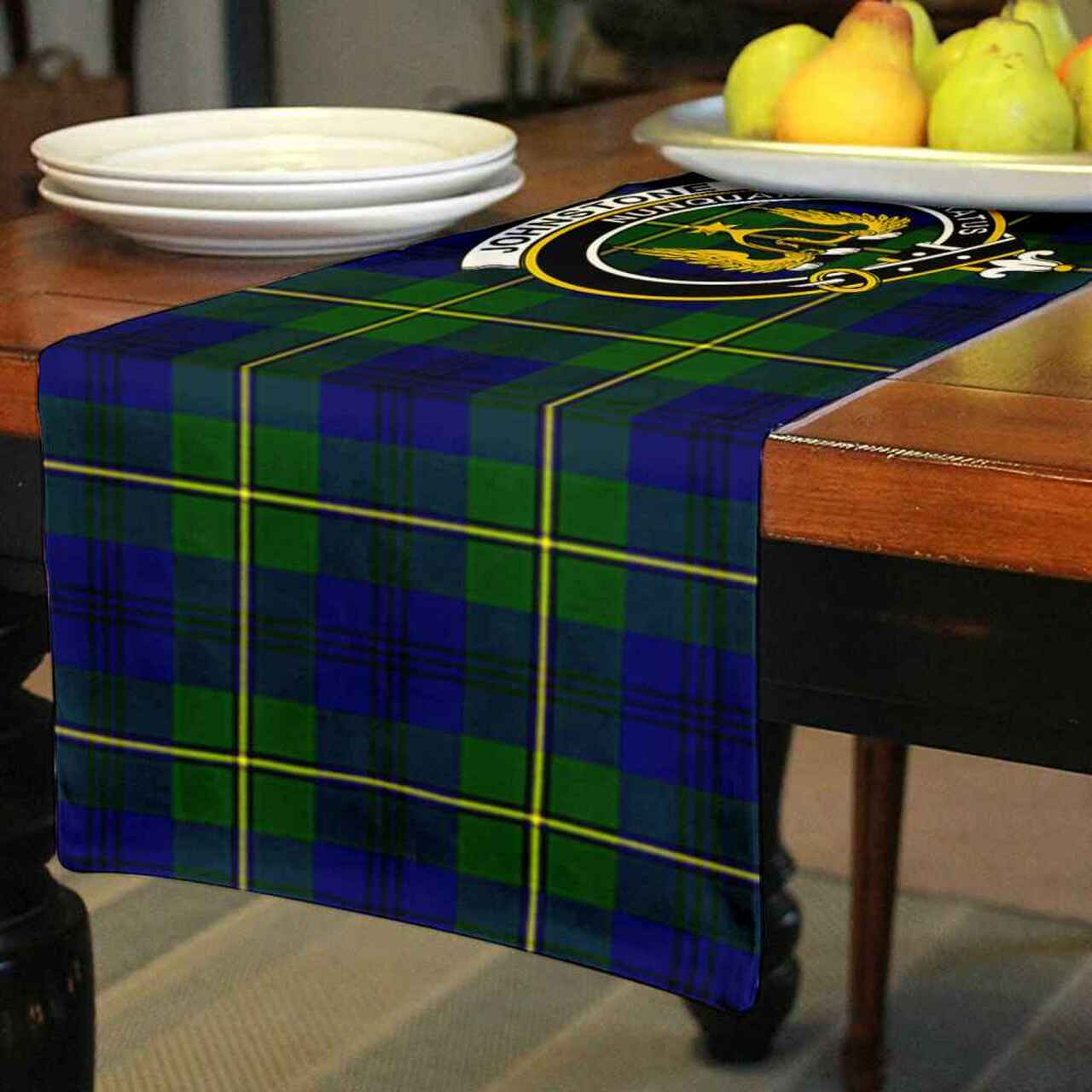 Johnston Tartan Crest Table Runner - Cotton table runner